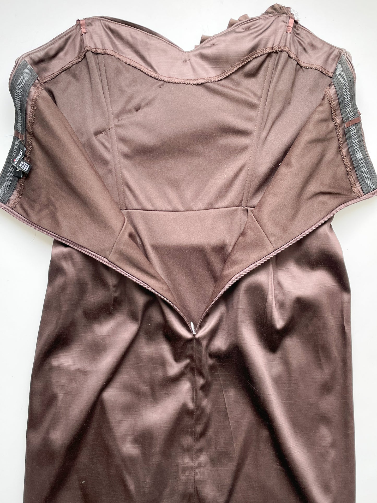 Le Chateau Brown Strapless Rosette Satin Cocktail Dress - Medium