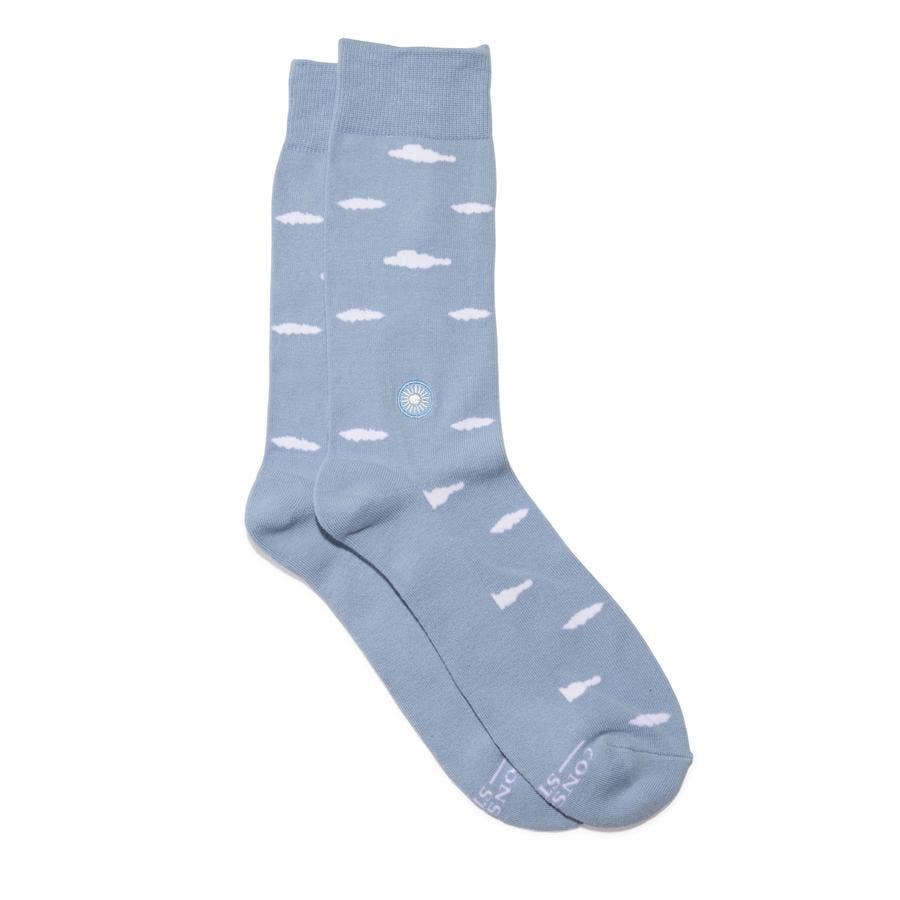 Socks that Support Mental Health - Light Blue Floating Clouds