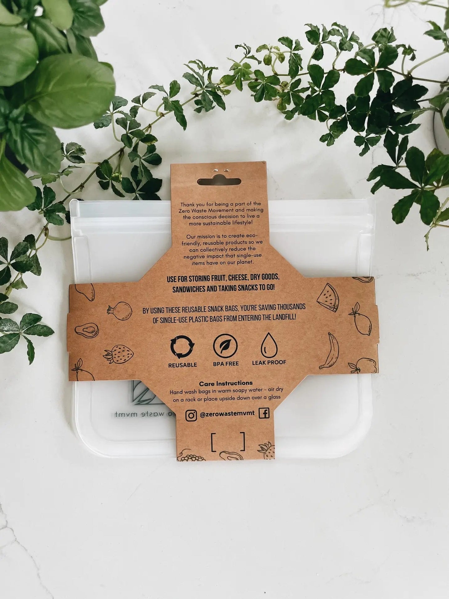 PEVA Reusable Snack Sandwich Bags | Eco-Friendly Zip Pouch - 5 Large Pack