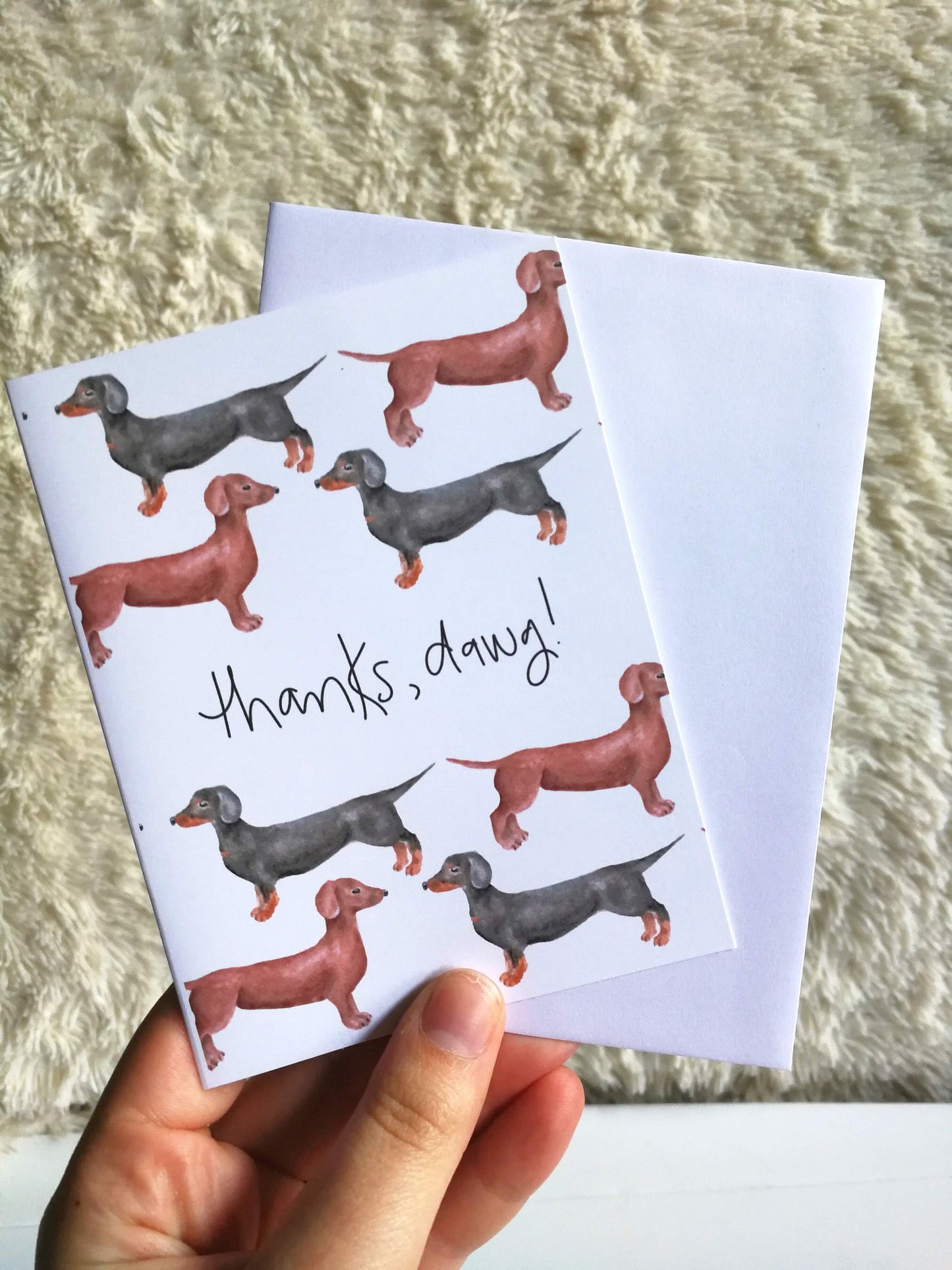 Watercolour Thank You Dachshund "Thanks Dawg" Greeting Card - 100% Recycled Paper