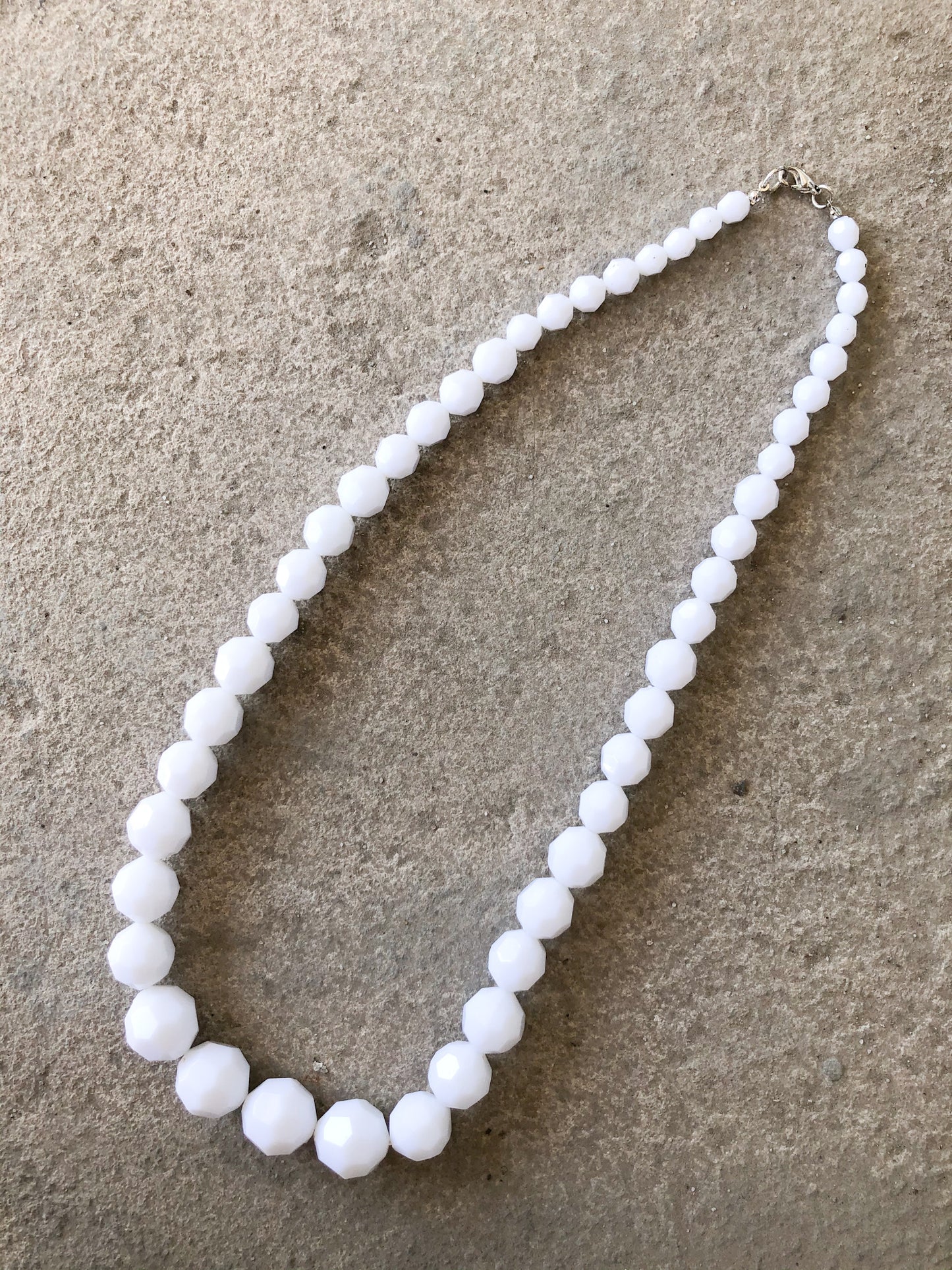 White Graduated Multifaceted Bead Long Necklace