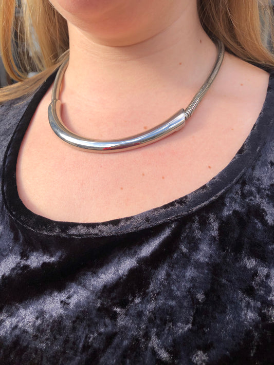 Silver Half Moon Statement Necklace - Le Prix Fashion & Consulting