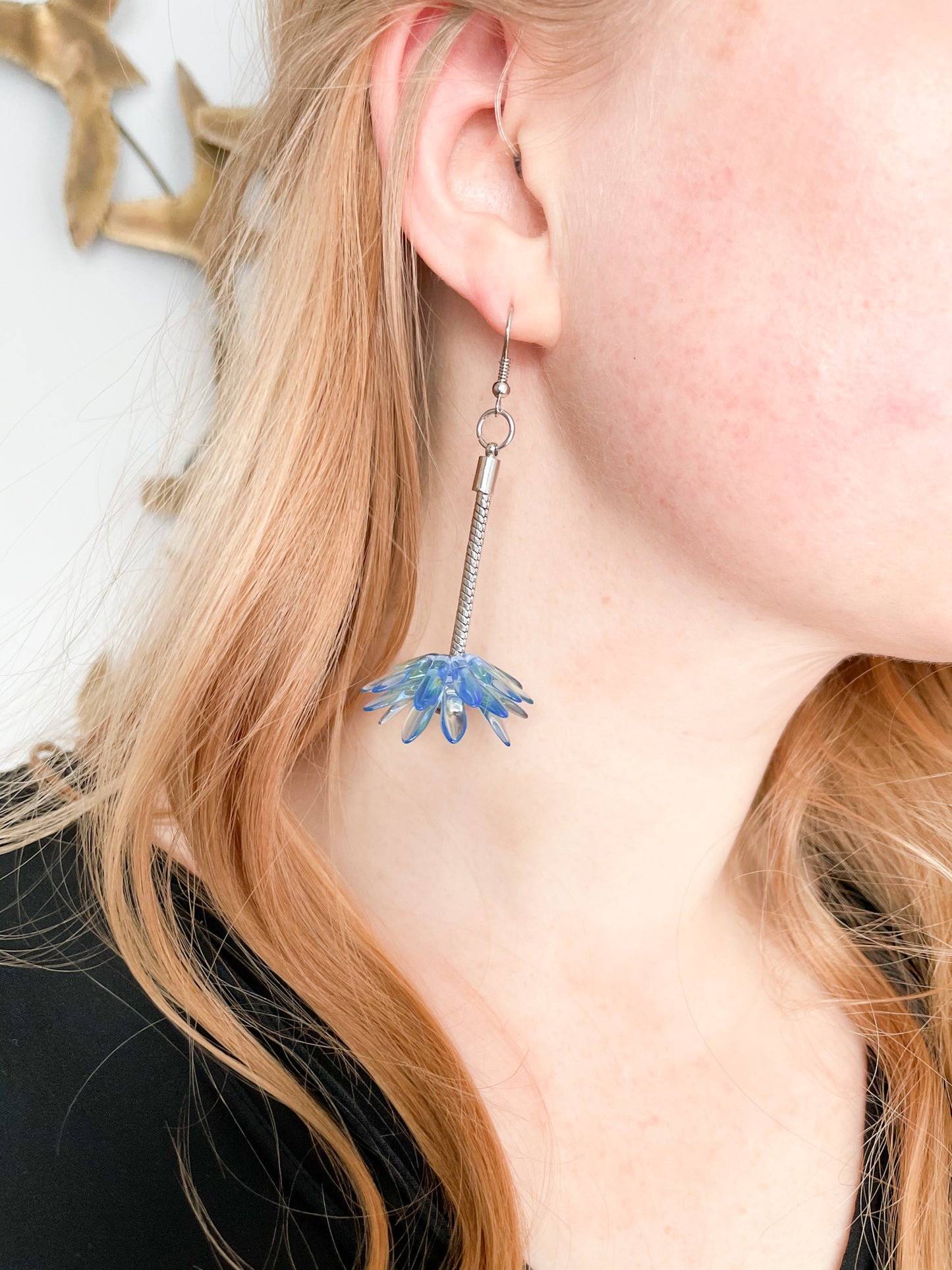Czech Handmade Blue Cluster Dangle Earrings