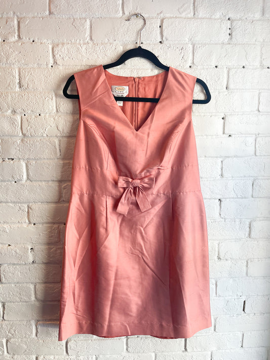 Talbots Salmon Pink 100% Silk Bow V-Neck Sheath Dress - Size 12