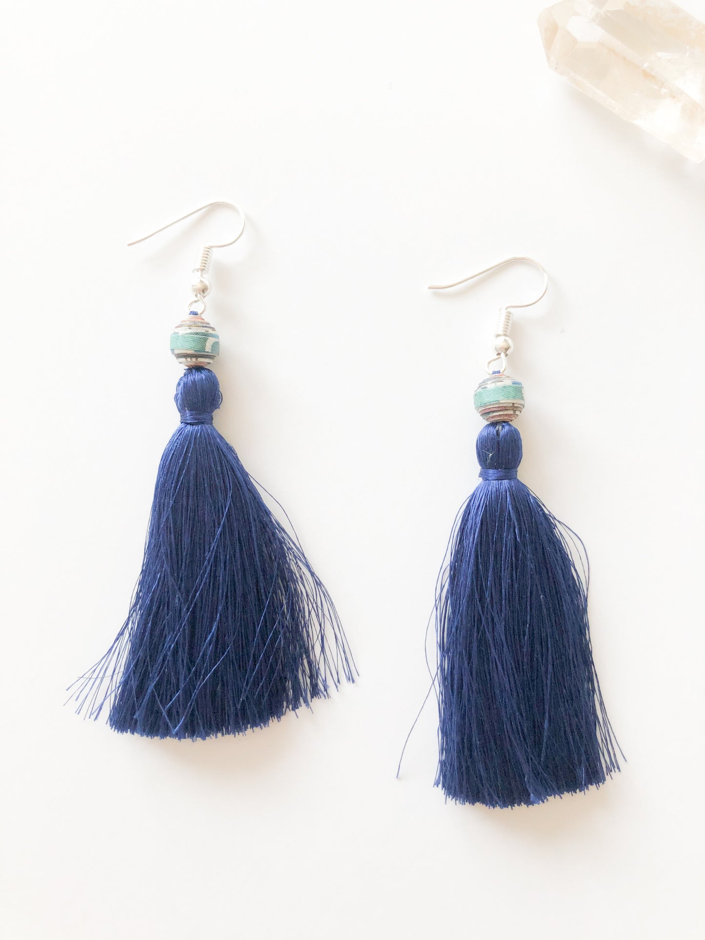 Handmade Recycled Paper & Silk Tassel Earrings Supporting Disabled Women in Laos