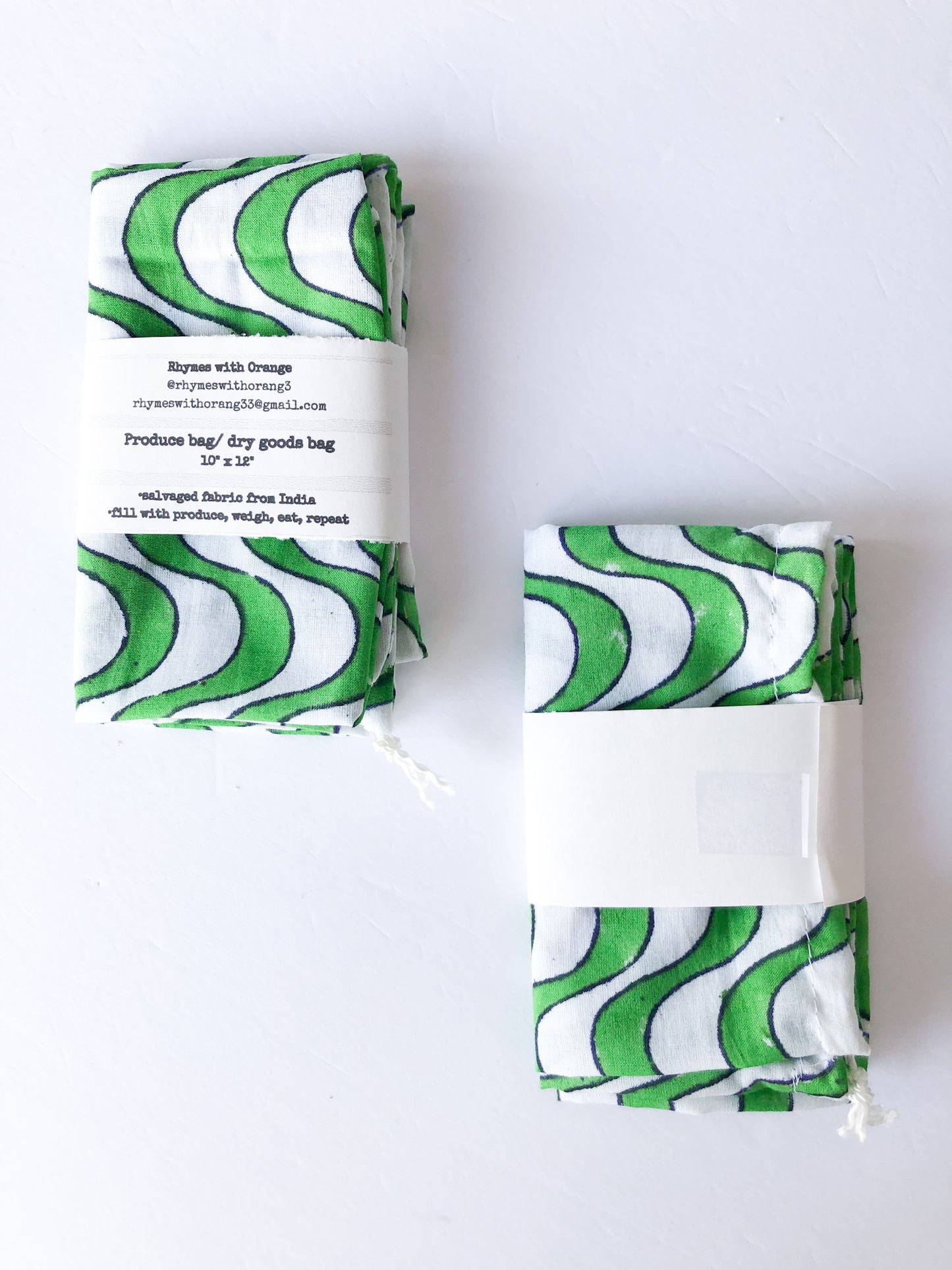 Reusable Zero Waste Salvaged Organic Cotton Produce + Dry Goods Bags -10" x 12"