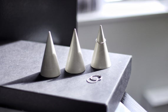 Handcrafted Grey Concrete Ring Storage Display Cone