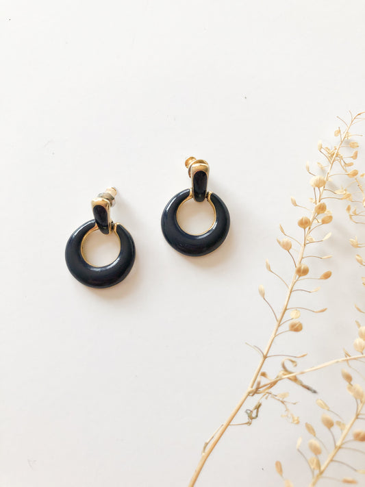 Navy and Gold Bar Drop Hoop Earrings