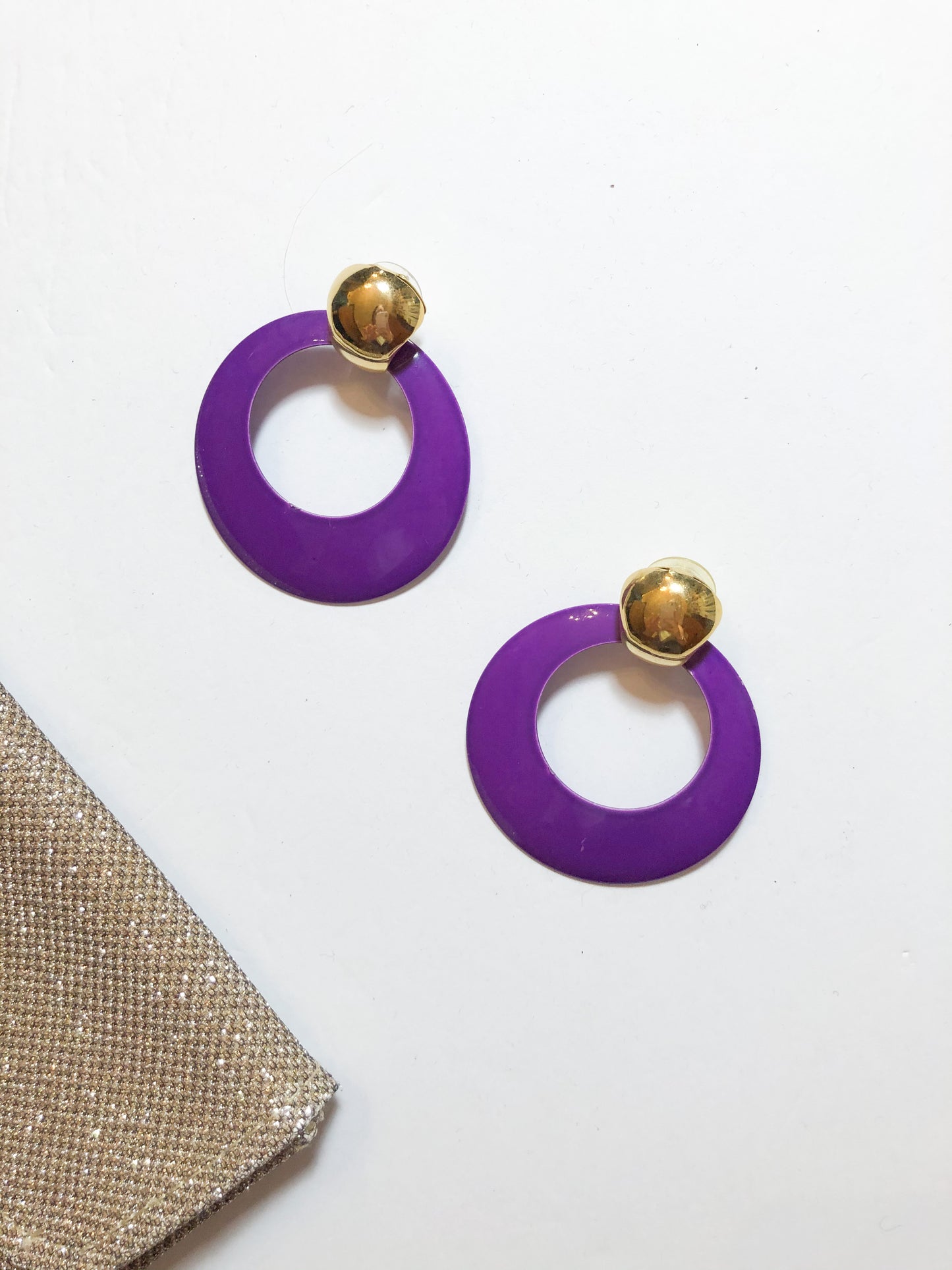 Tulum Vintage Purple and Gold Hoop Glam Earrings