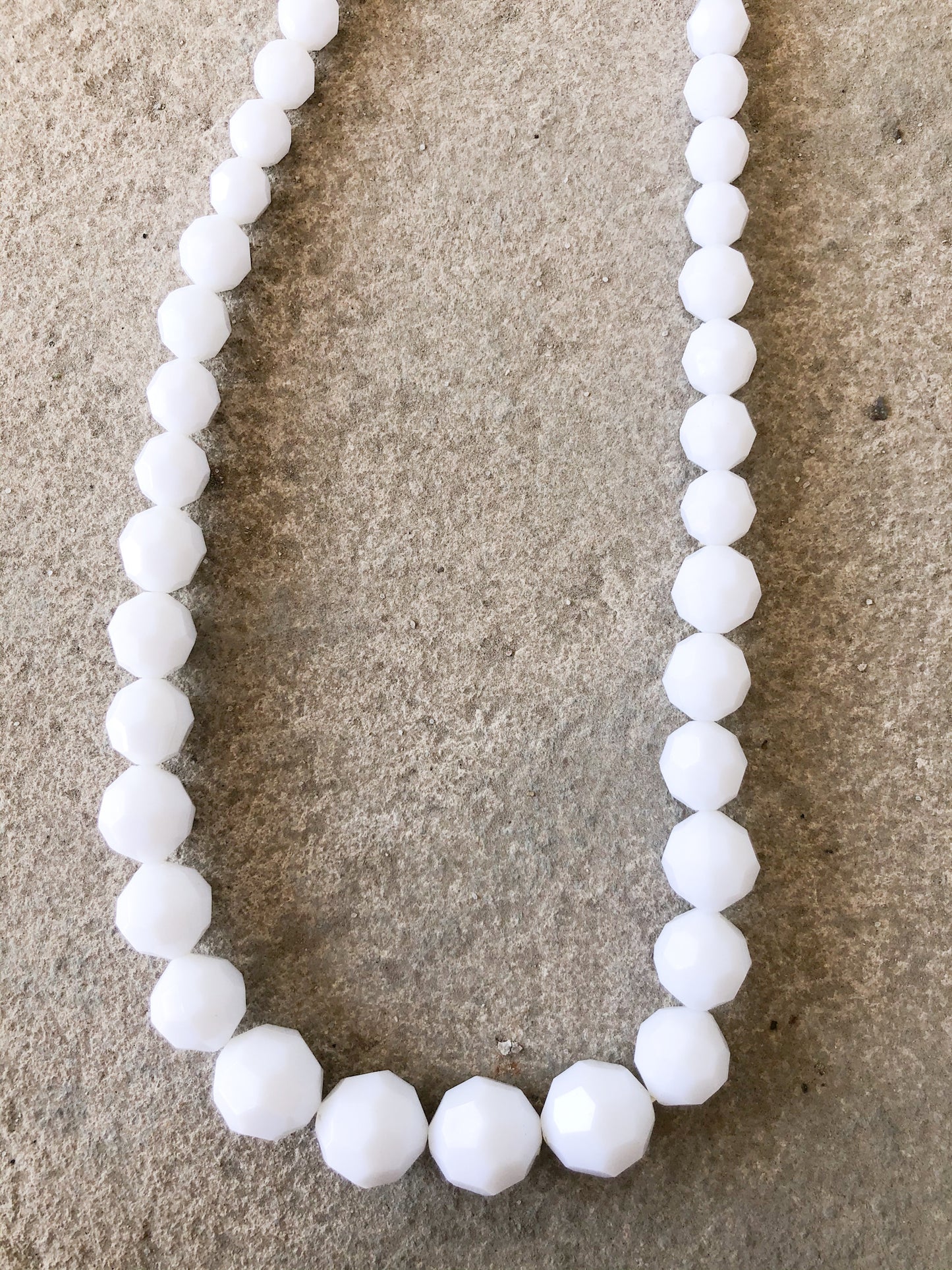 White Graduated Multifaceted Bead Long Necklace