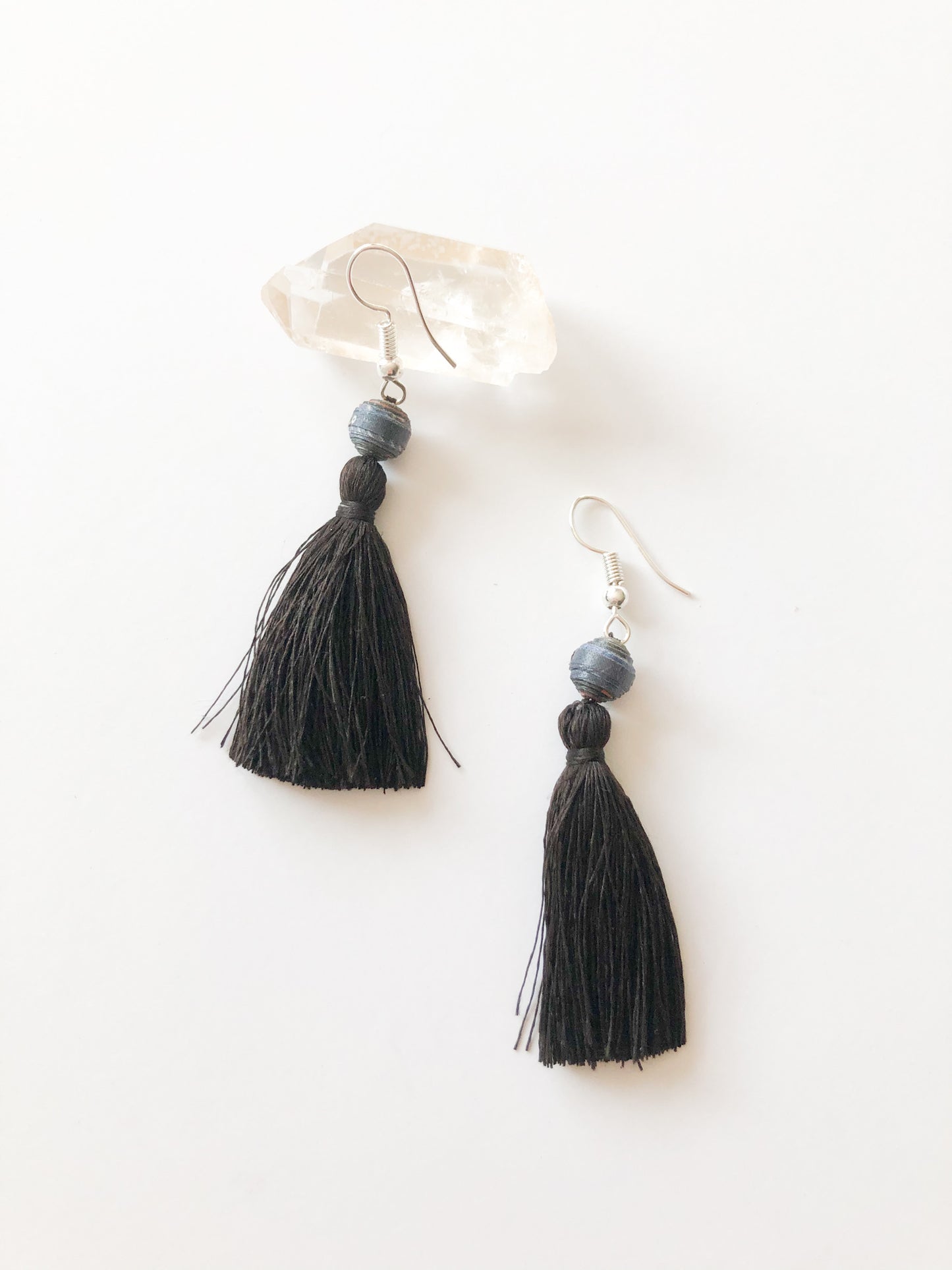 Handmade Recycled Paper & Silk Tassel Earrings Supporting Disabled Women in Laos