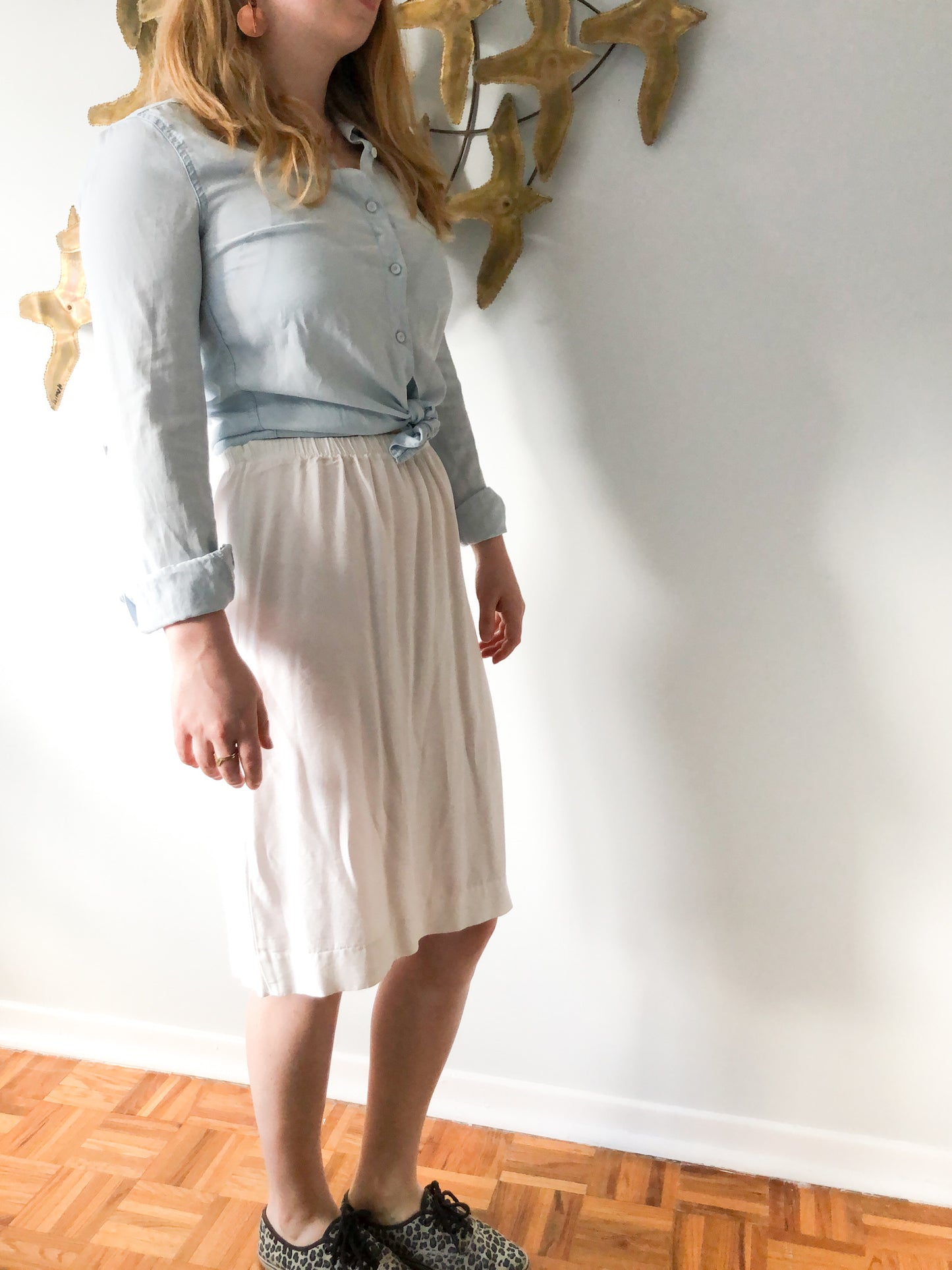 Vintage White High Waist Pencil Skirt - S/M