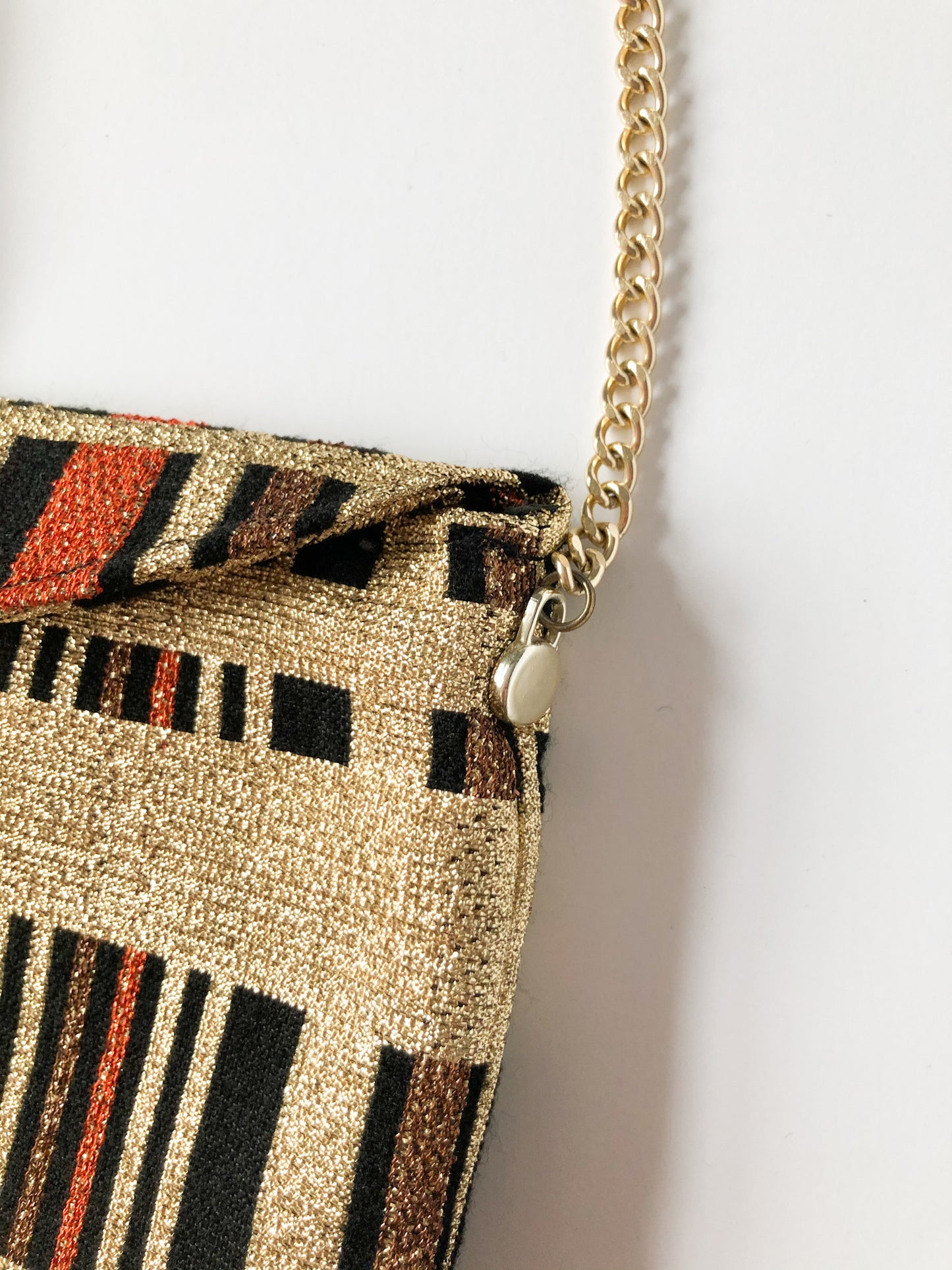 Vintage Walborg Handmade Gold Black and Orange Lame Clutch Purse - Made in Japan