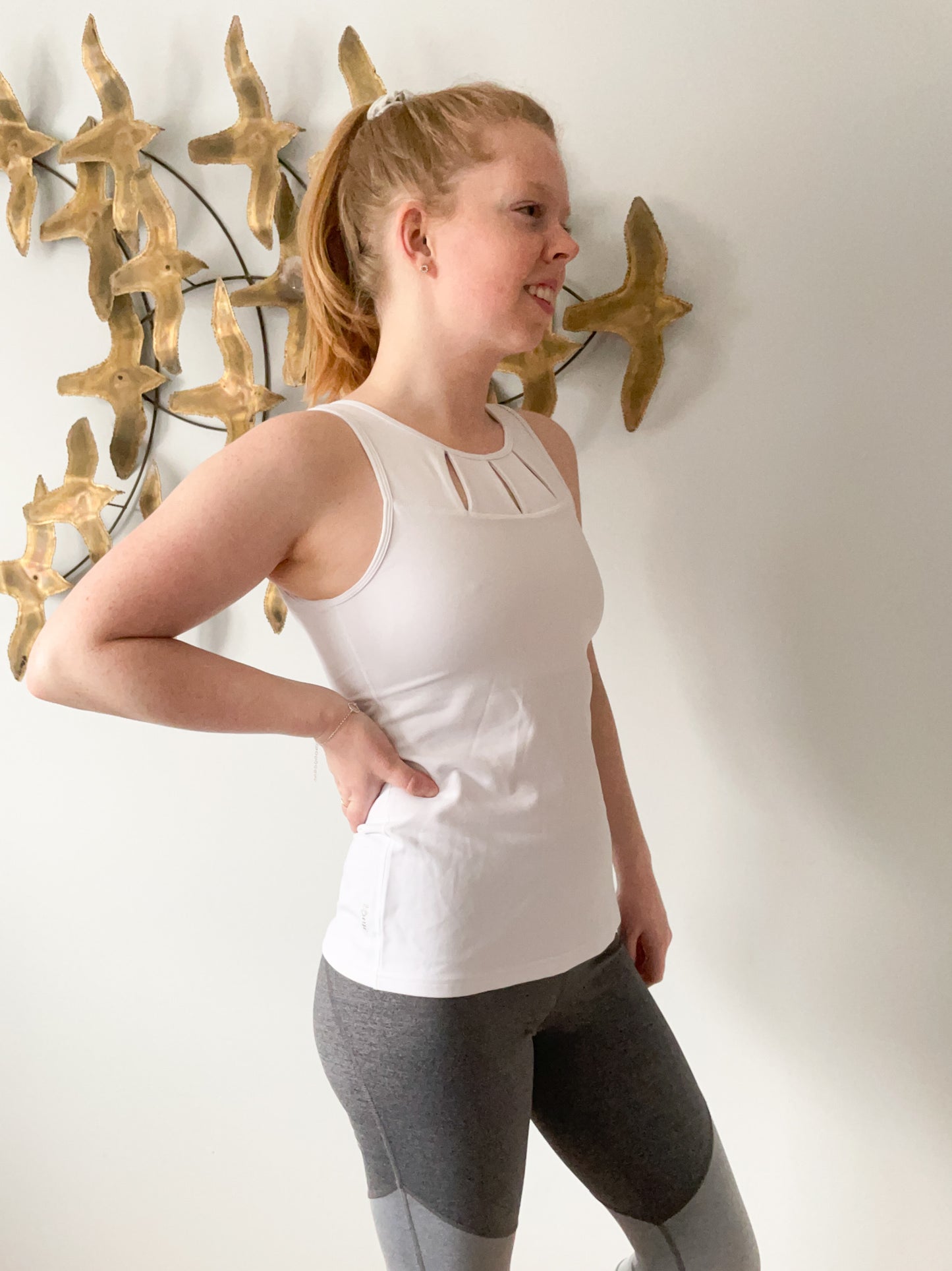 Tonic White Cutout Made in Canada Workout Top Built In Sports Bra - XS/S