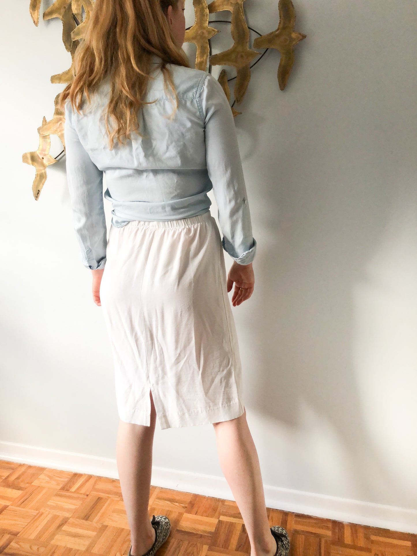 Vintage White High Waist Pencil Skirt - S/M