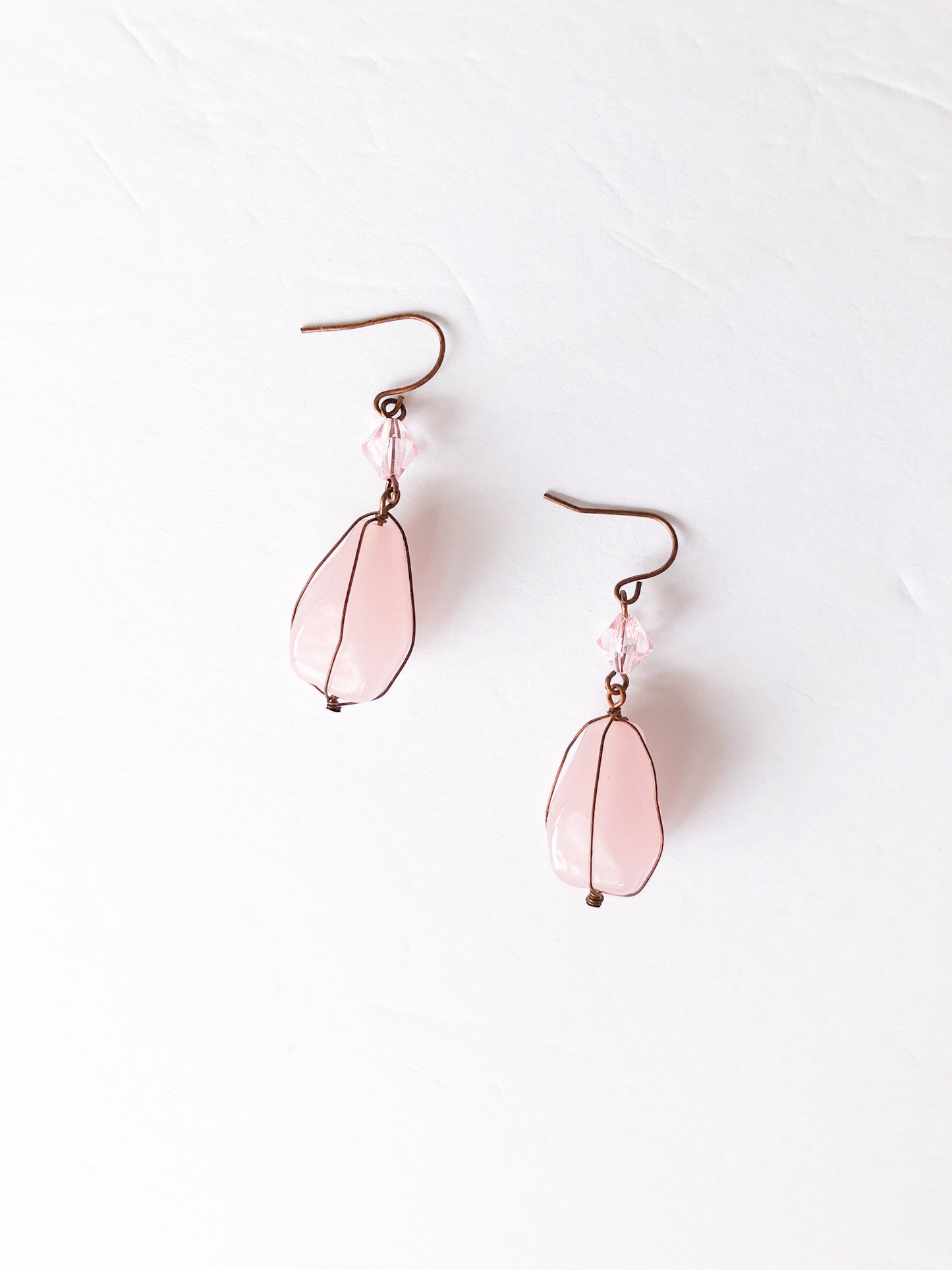 Pink Quartz Copper Wire Dangle Earrings