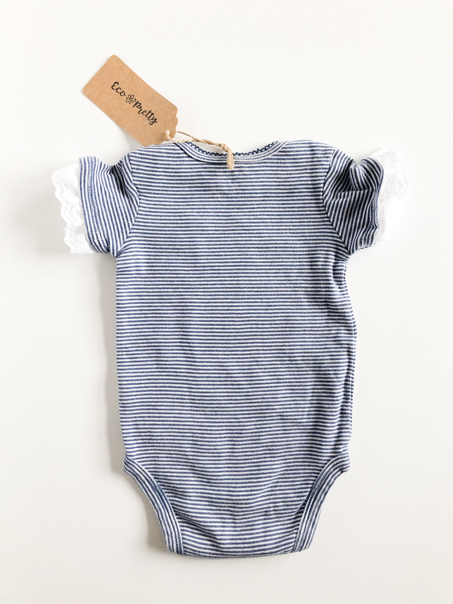 Blue Stripe Lace Under the Sea Upcycled Bodysuit by Eco Pretty - 6 Months - Le Prix Fashion & Consulting
