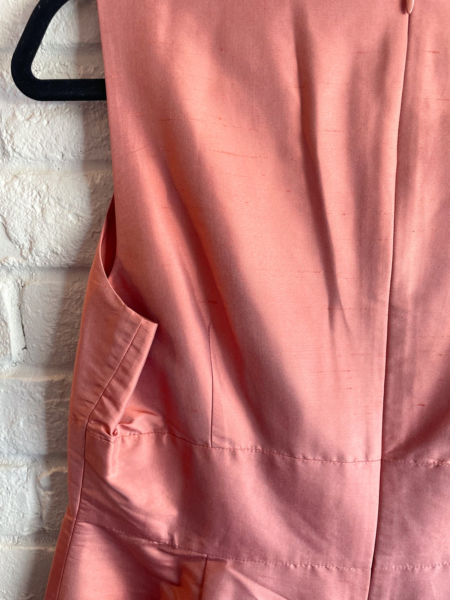 Talbots Salmon Pink 100% Silk Bow V-Neck Sheath Dress - Size 12