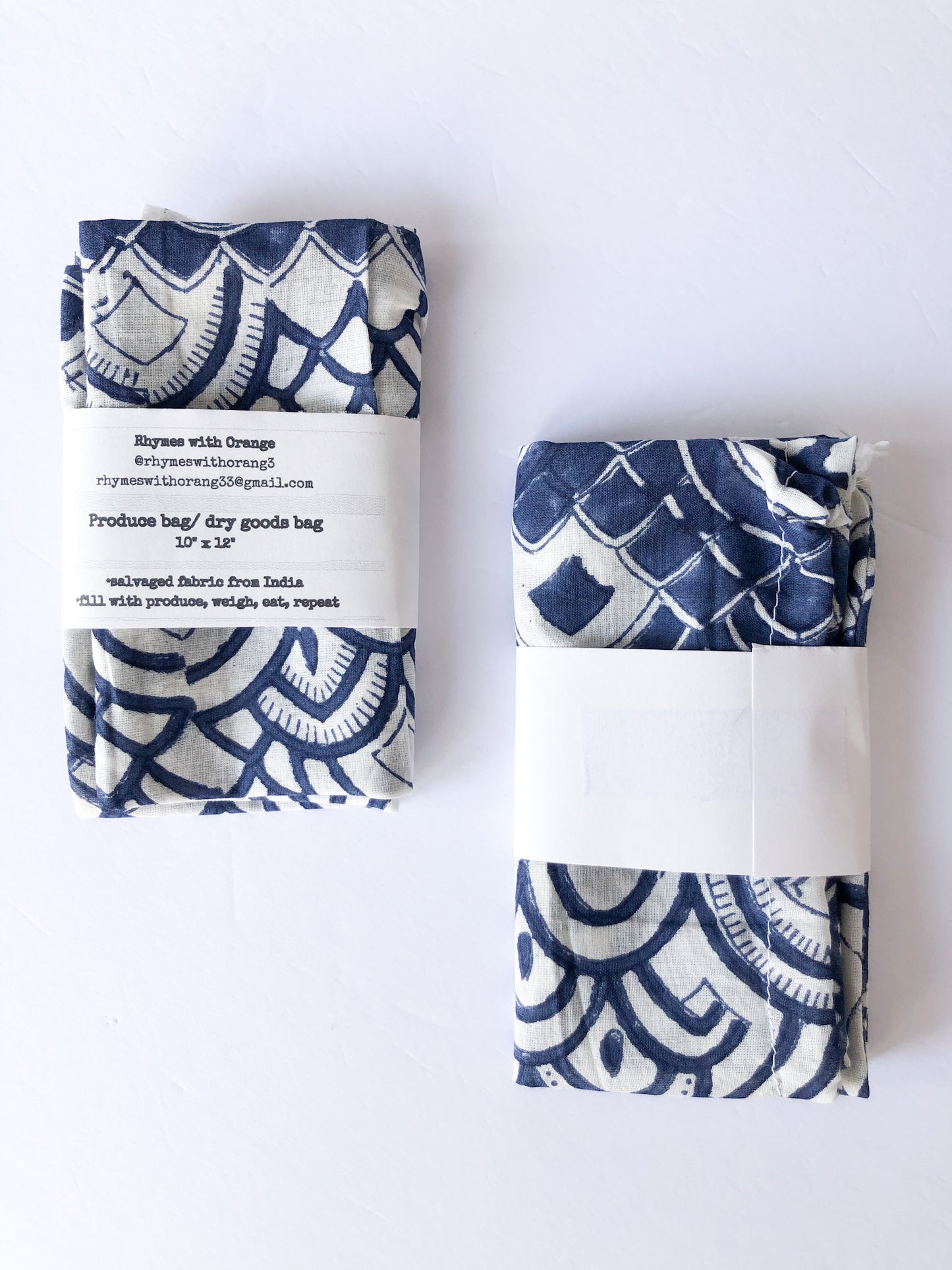 Reusable Zero Waste Salvaged Organic Cotton Produce + Dry Goods Bags -10" x 12"