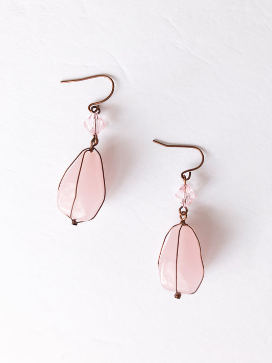 Pink Quartz Copper Wire Dangle Earrings