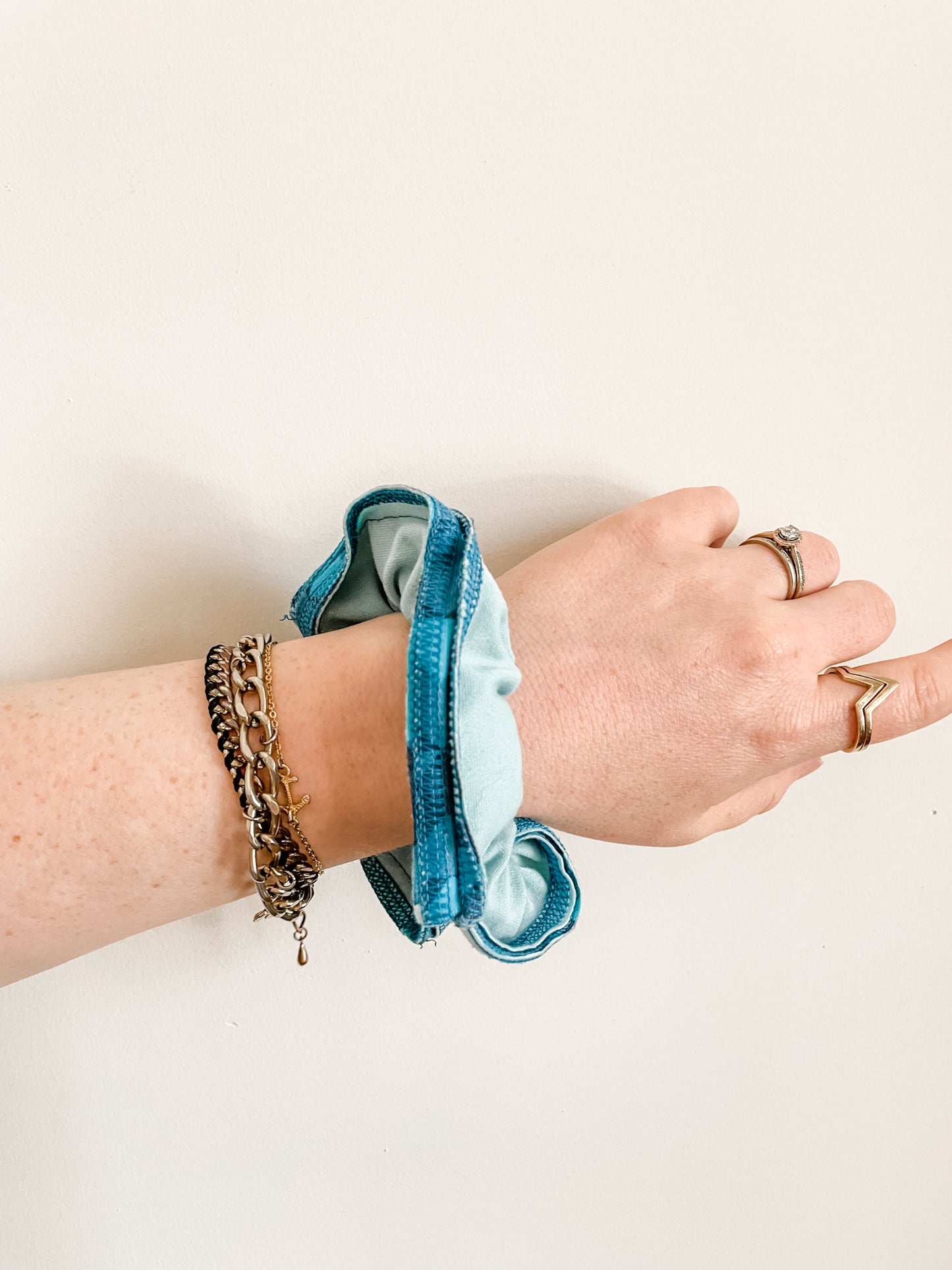 Blue Piped Colourblock Upcycled Scrunchie