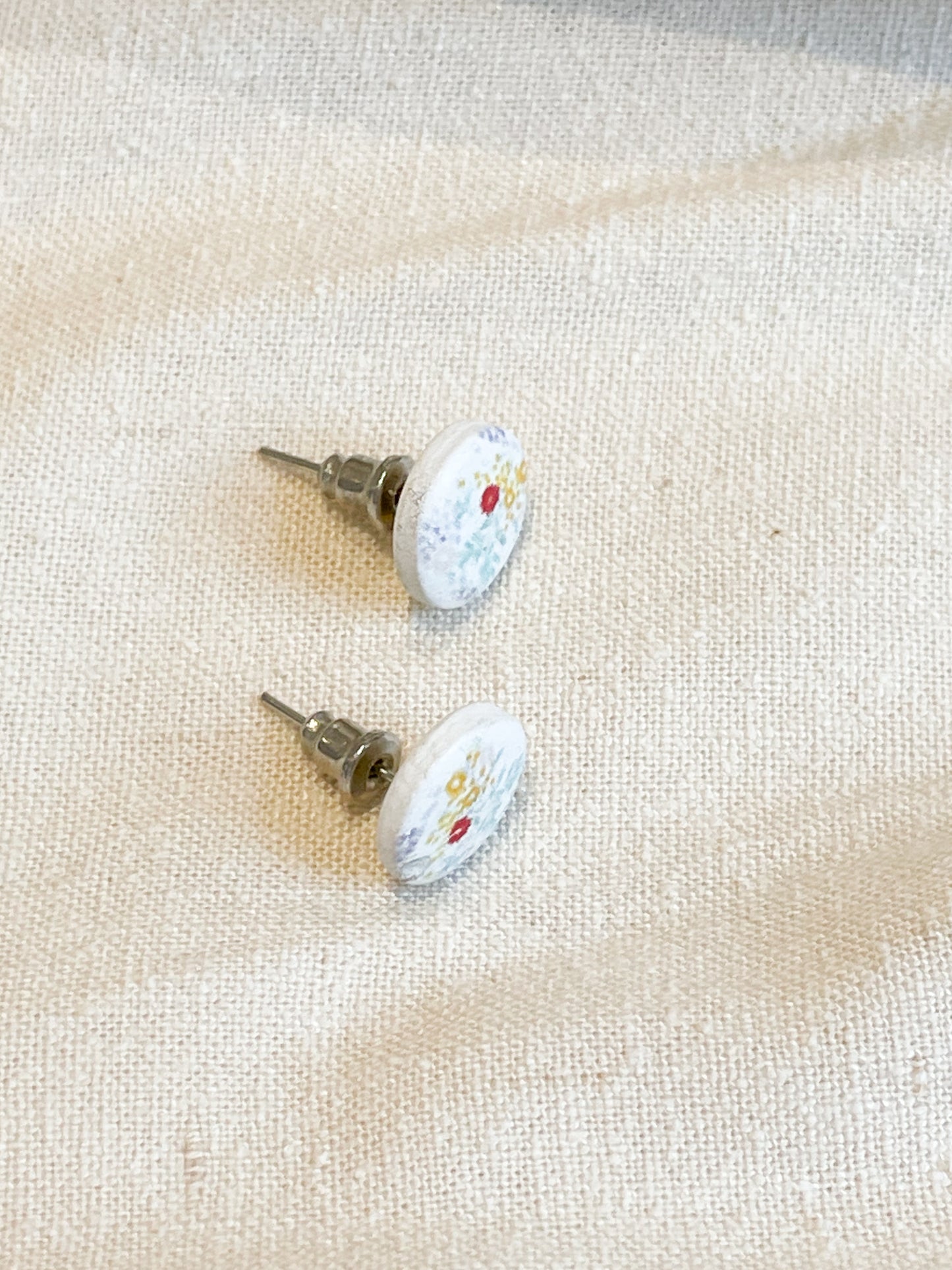Pastel Floral Painted Circle Stud Earrings