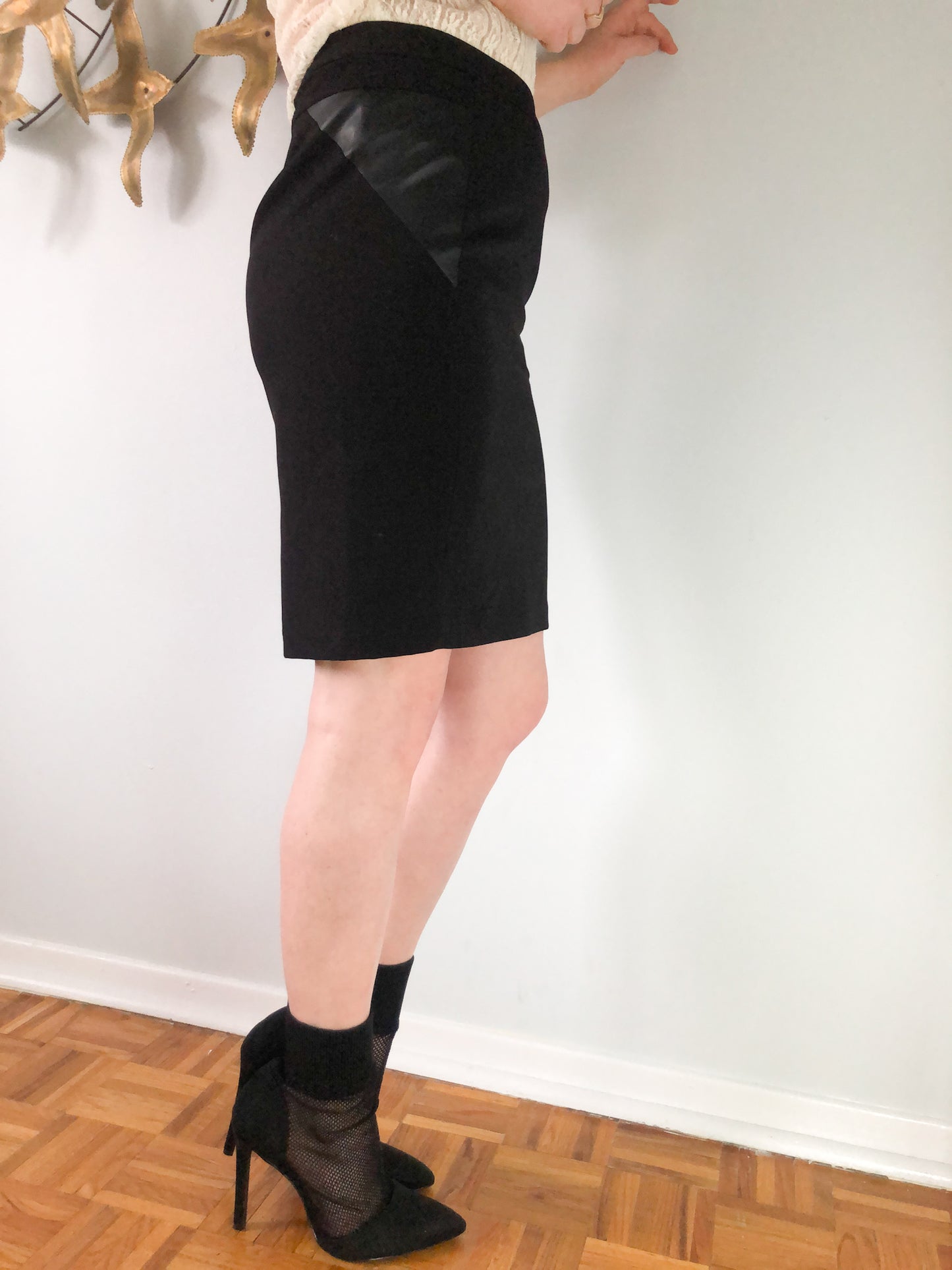 Smart Set Black High Waist Faux Leather Panel Skirt - Size 2