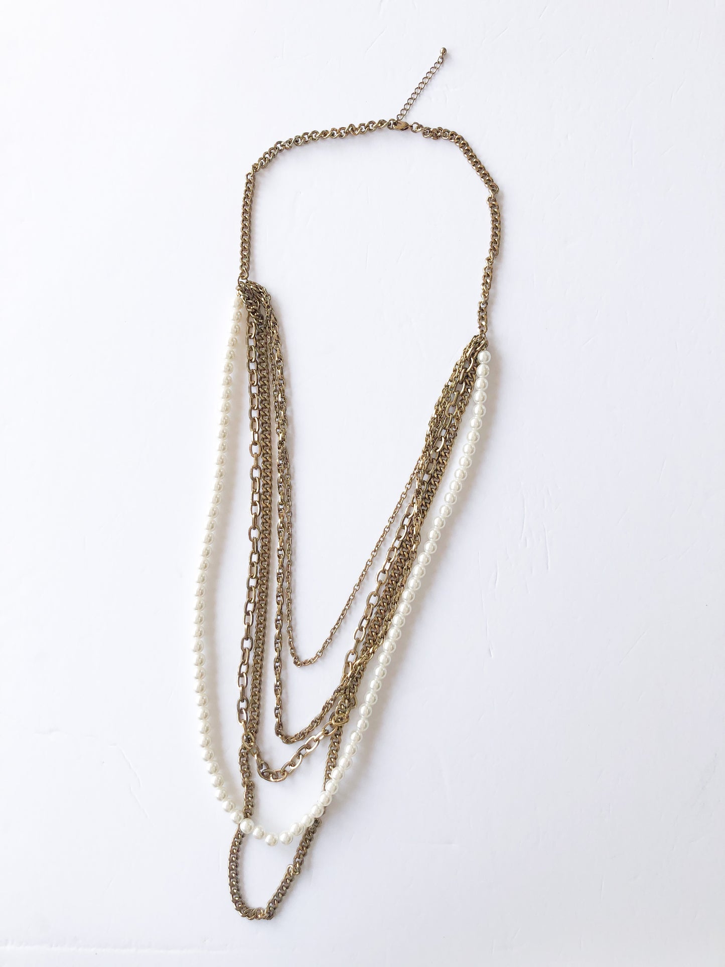 Faux Pearl Gold Chain Layered Long Necklace / Body Chain