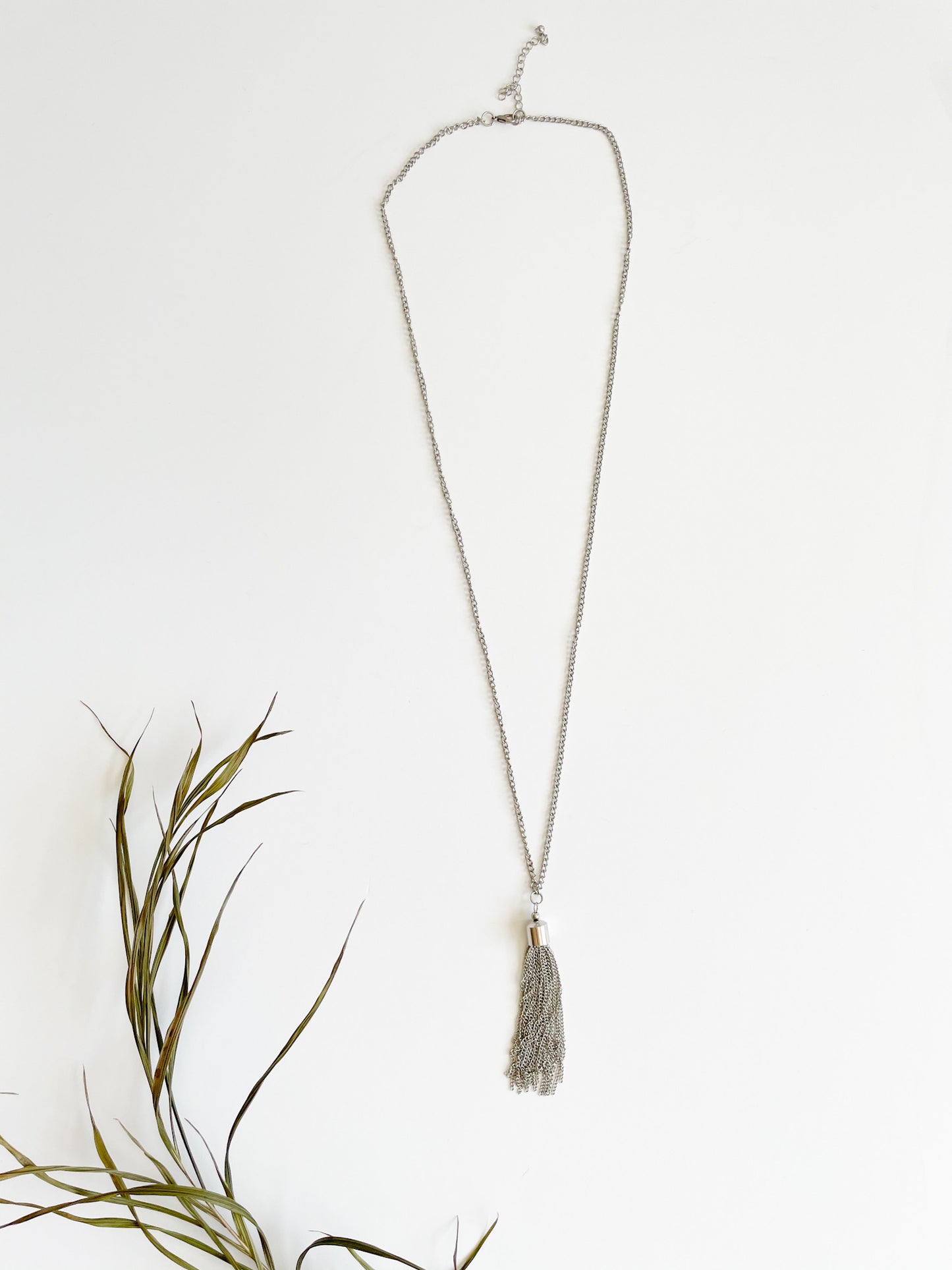 Silver Chain Tassel Long Necklace