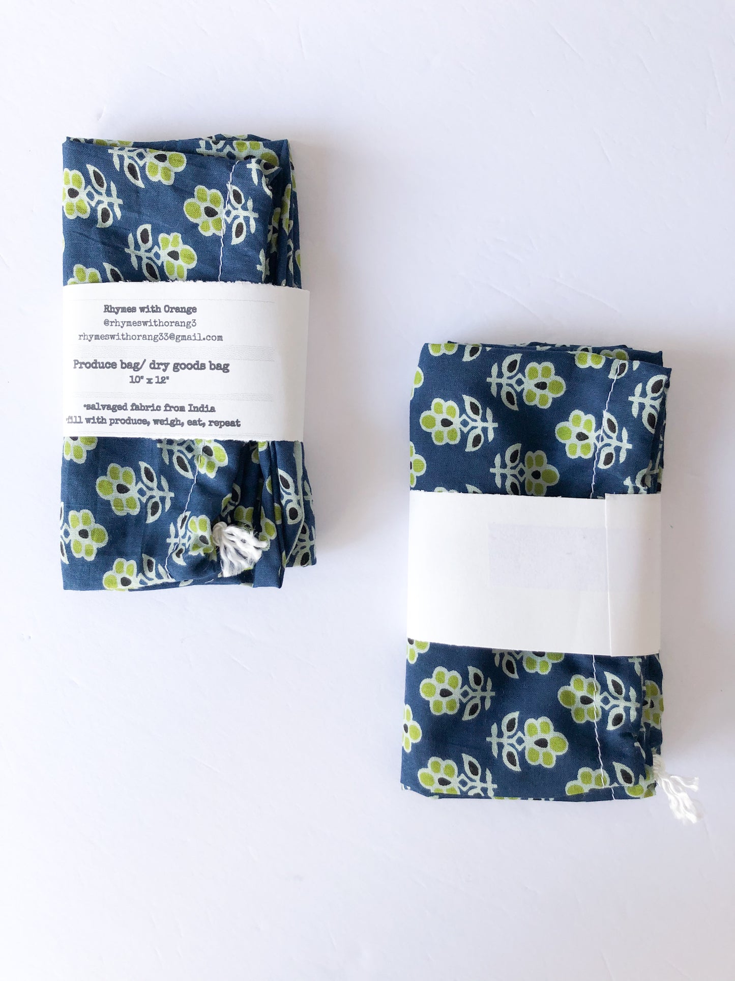 Reusable Zero Waste Salvaged Organic Cotton Produce + Dry Goods Bags -10" x 12"