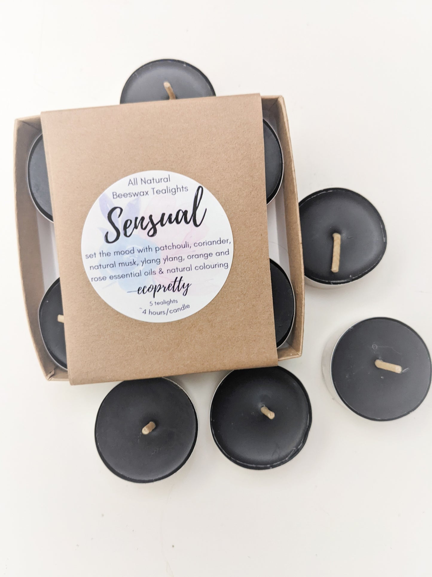 Sensual Natural Scented 100% Beeswax Tealight Candles - 5 Pack