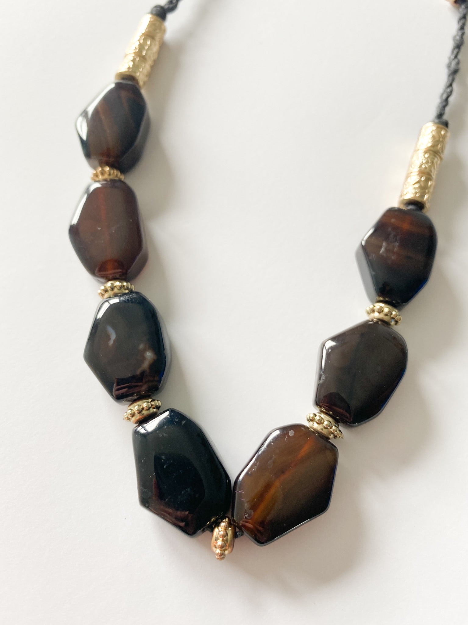 Boho Long Black Stone and Gold Bead Rope Necklace - Le Prix Fashion & Consulting