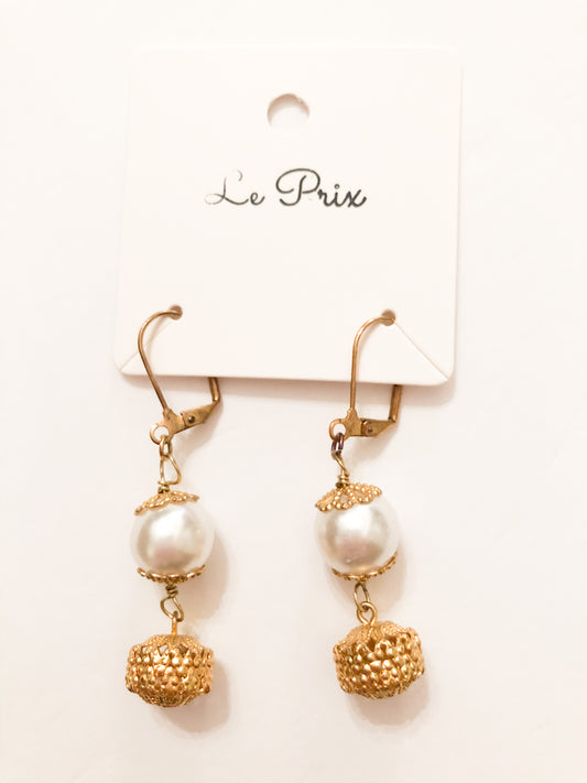 Gold Pearl Orb Drop Earrings - Le Prix Fashion & Consulting