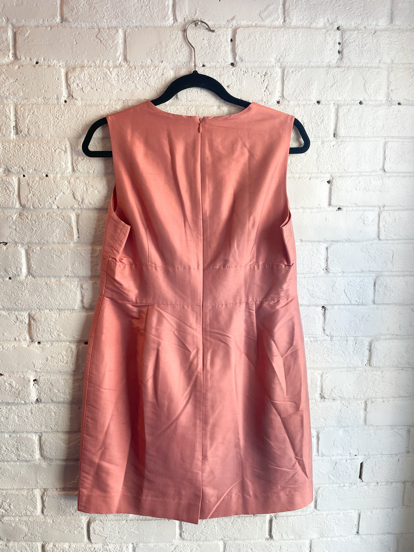 Talbots Salmon Pink 100% Silk Bow V-Neck Sheath Dress - Size 12