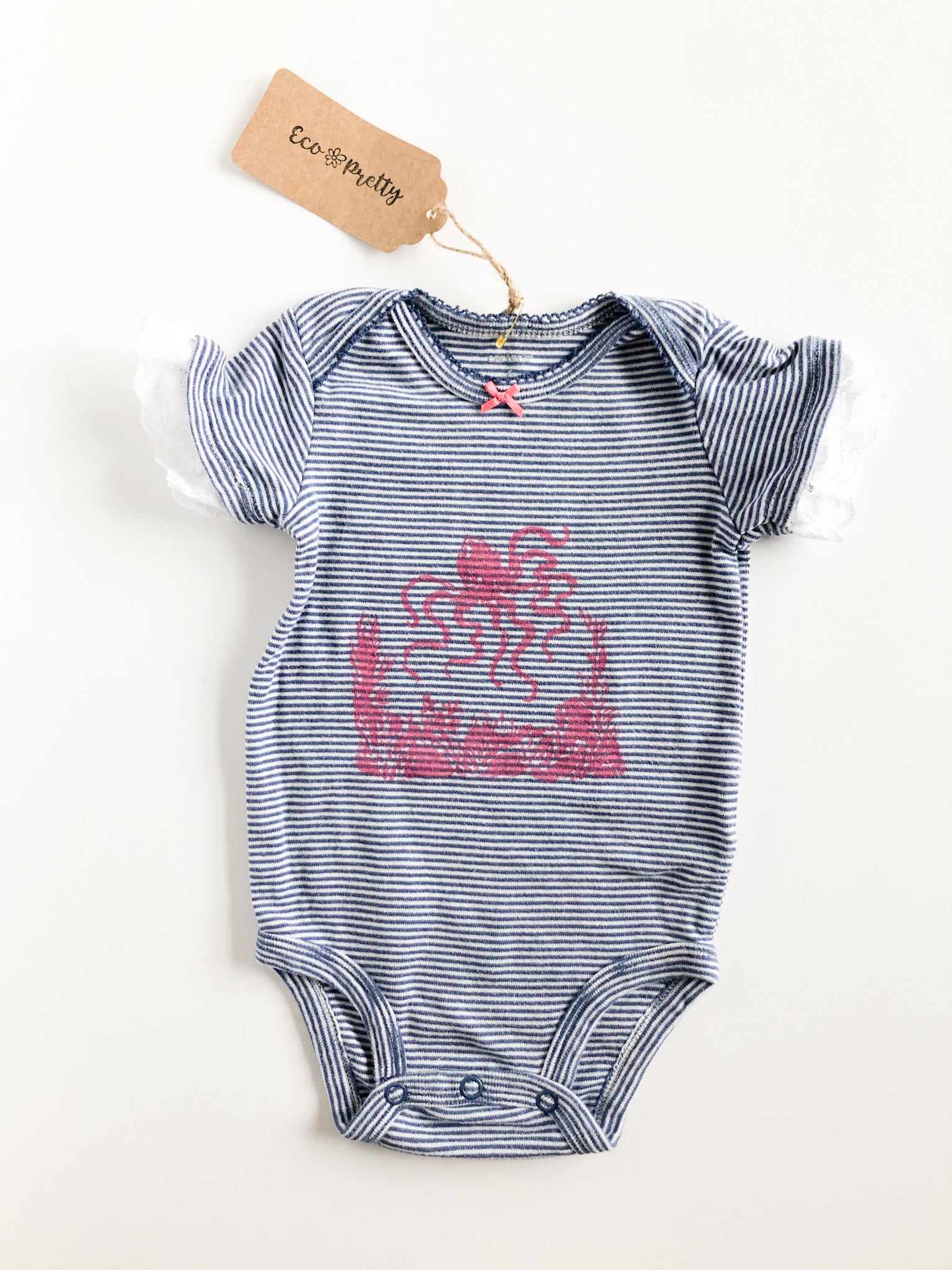 Blue Stripe Lace Under the Sea Upcycled Bodysuit by Eco Pretty - 6 Months - Le Prix Fashion & Consulting