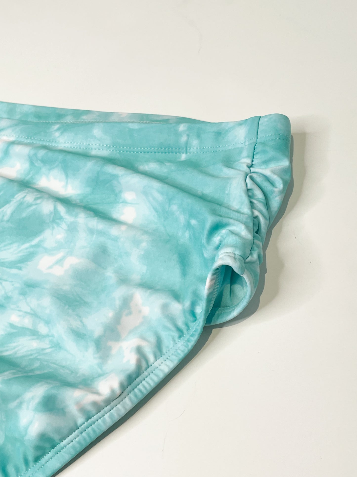Aqua Blue High Waist Tie-Dyed Bikini Bottoms - L/XL