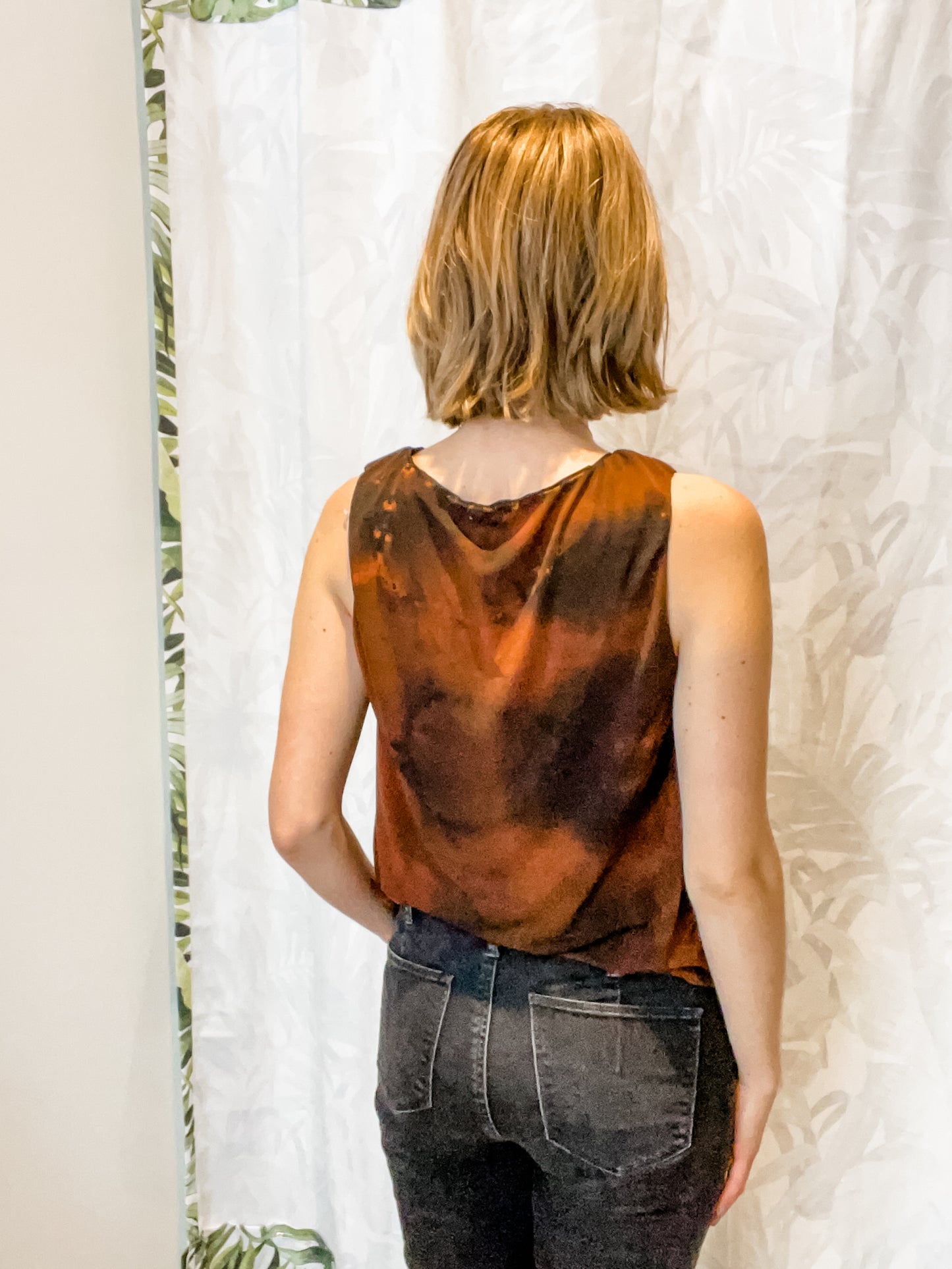 Reverse Tie Dye Upcycled Brown Black Sleeveless Top - XS/S
