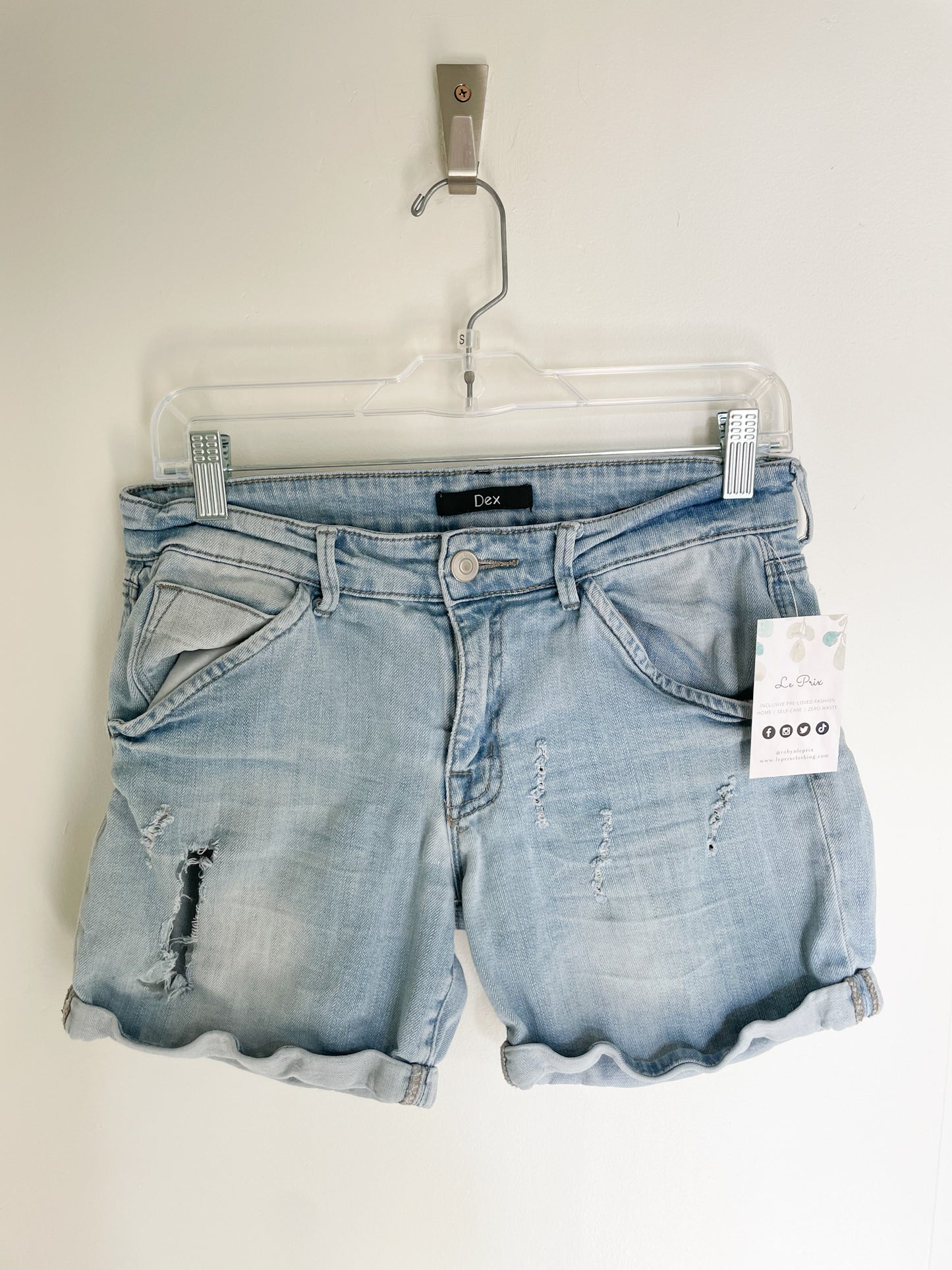 Dex Light Wash Distressed Cuffed 4.5" Shorts - Size 27