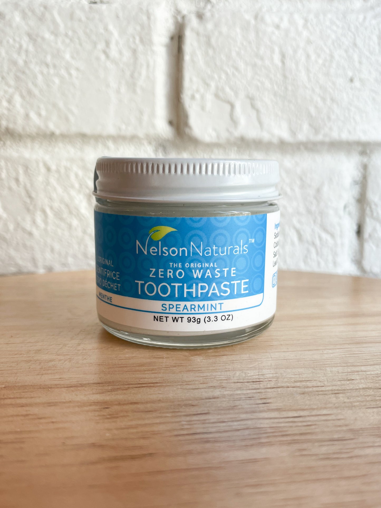 Nelson Naturals Spearmint Toothpaste in Glass Jar - 93g/3.3oz