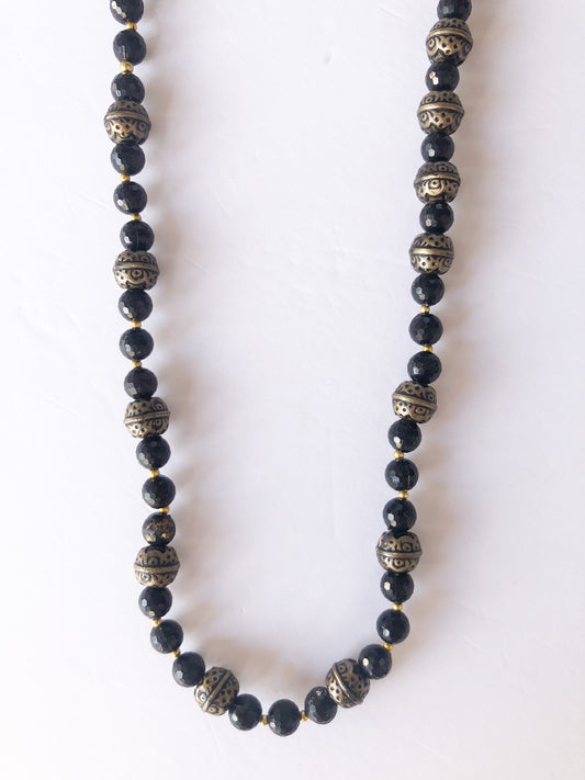 Black Bead Meditation Long Necklace