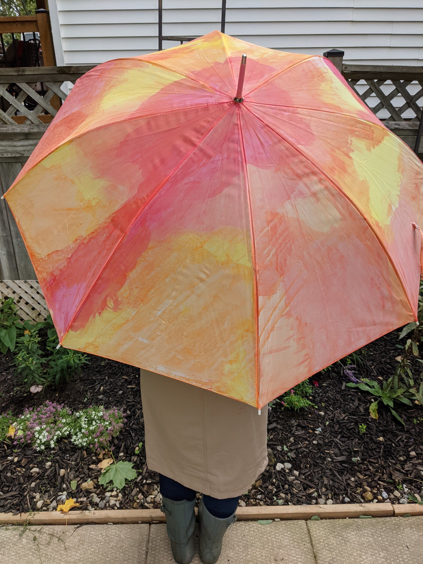 Hand Dyed Biodegradable Watercolour Orange and Red Umbrella