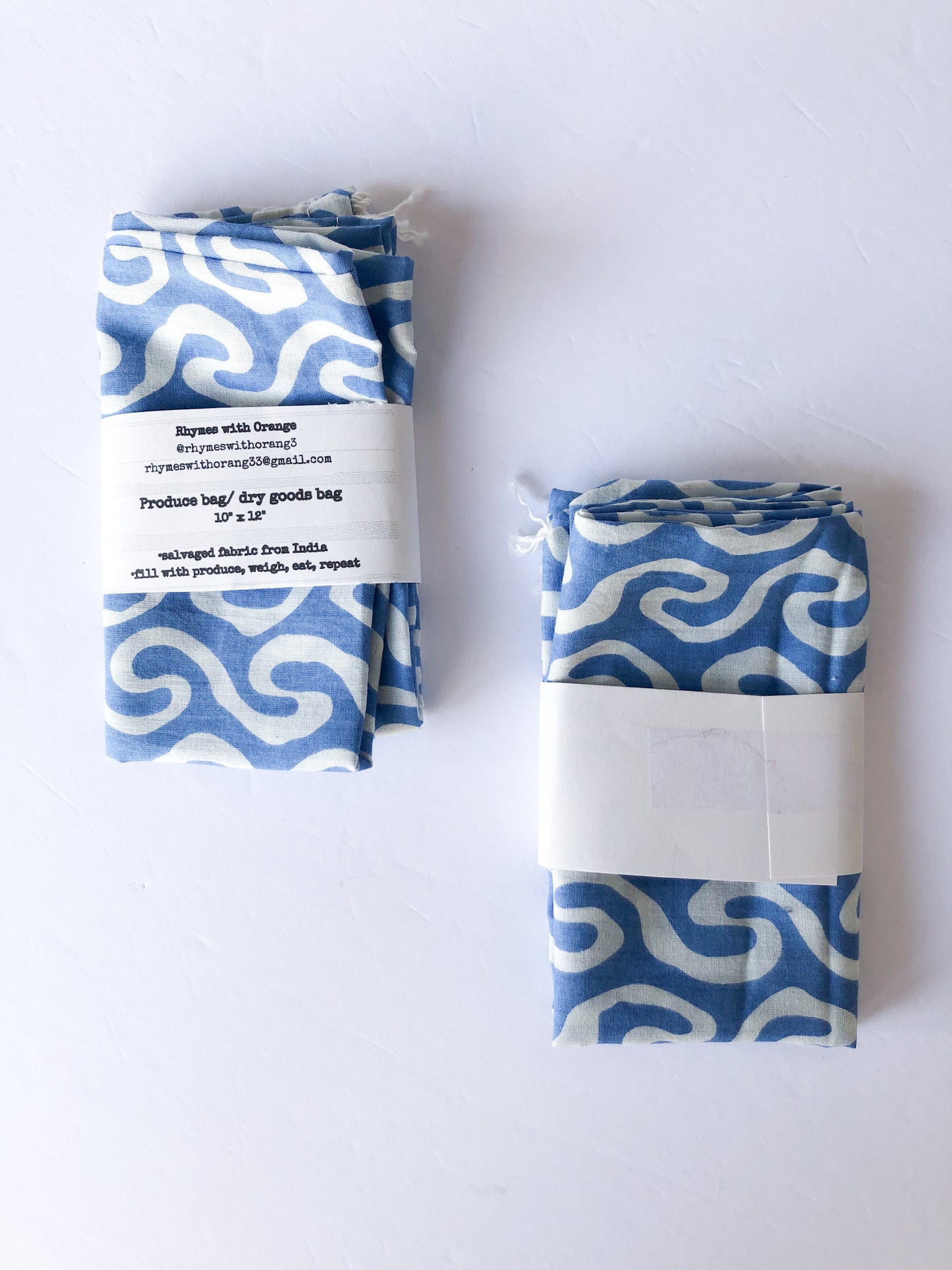 Reusable Zero Waste Salvaged Organic Cotton Produce + Dry Goods Bags -10" x 12"