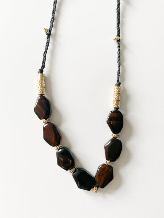 Boho Long Black Stone and Gold Bead Rope Necklace - Le Prix Fashion & Consulting