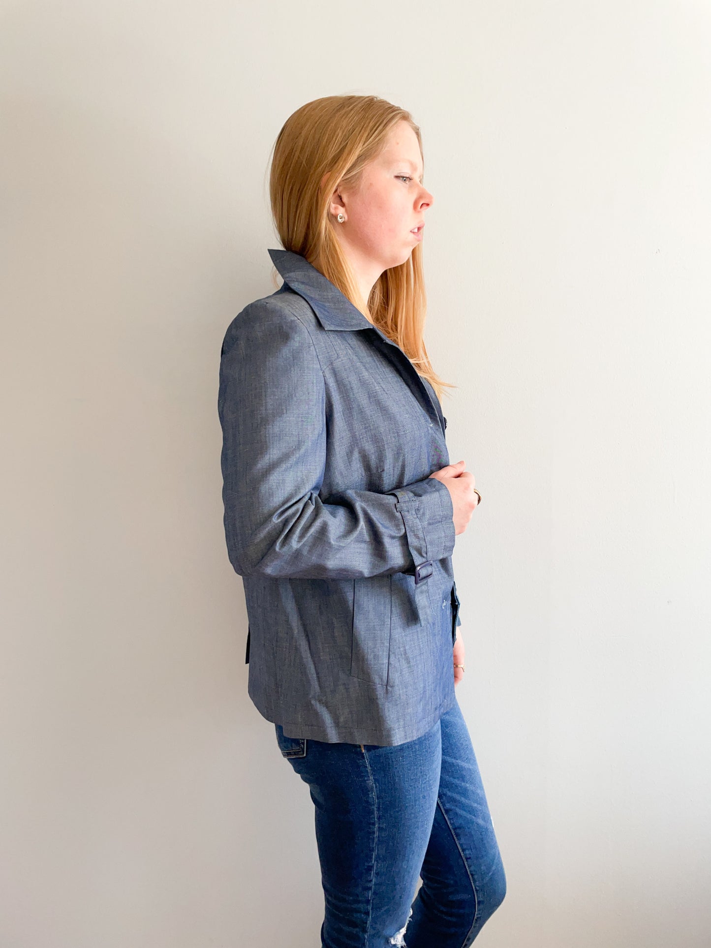 Spanner Blue Tencel Cotton Chambray Blazer Jacket - Small
