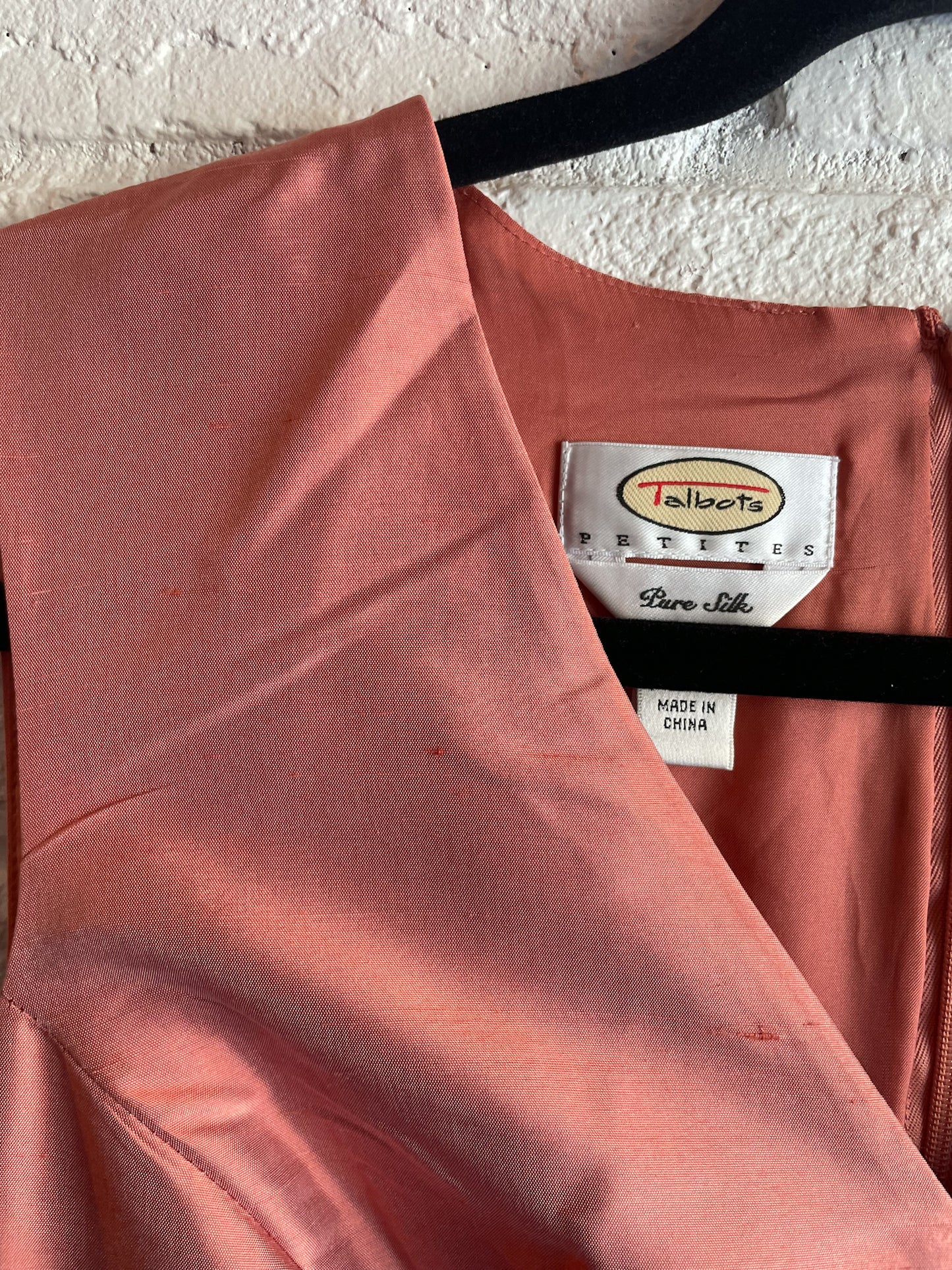 Talbots Salmon Pink 100% Silk Bow V-Neck Sheath Dress - Size 12