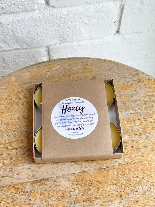 Honey 100% Beeswax Tealight Candles - 5 Pack