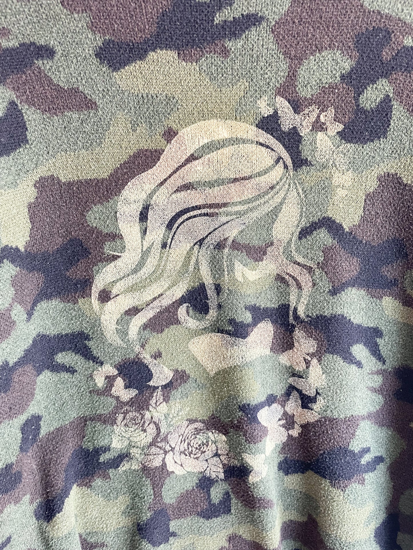 Green Camoflogue Upcycled Golden Mermaid Sweater - Large