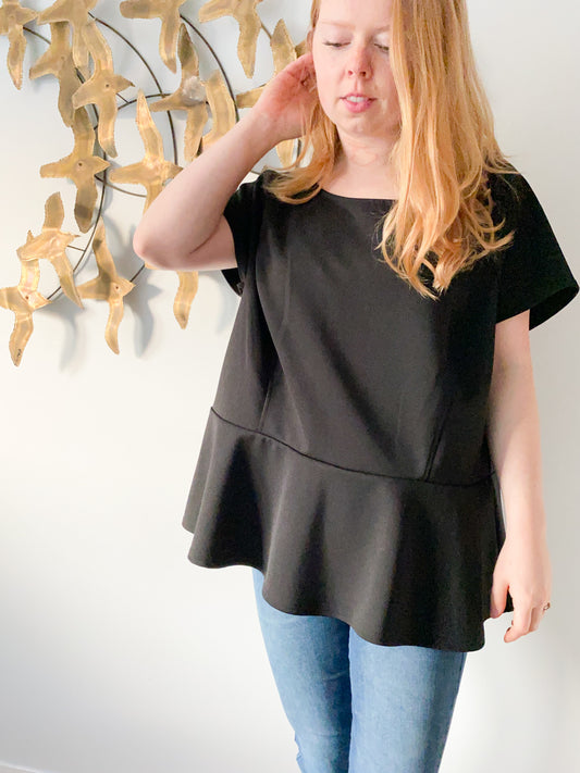 Worthington Black Peplum Short Sleeve Top - 3XL