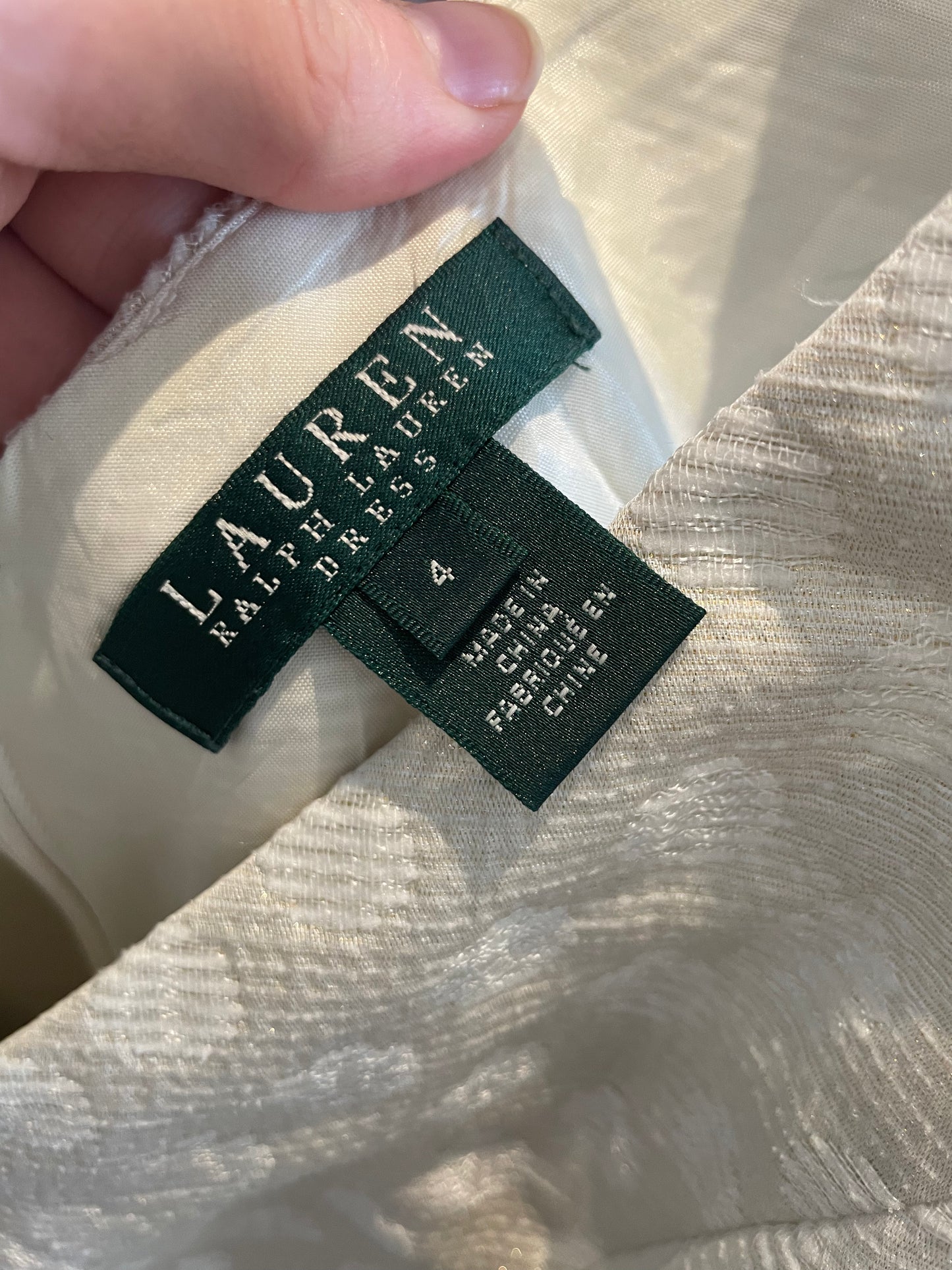 LAUREN Ralph Lauren Cream Metallic Polkadot V-Neck Fit Flare Cocktail Dress - Size 4