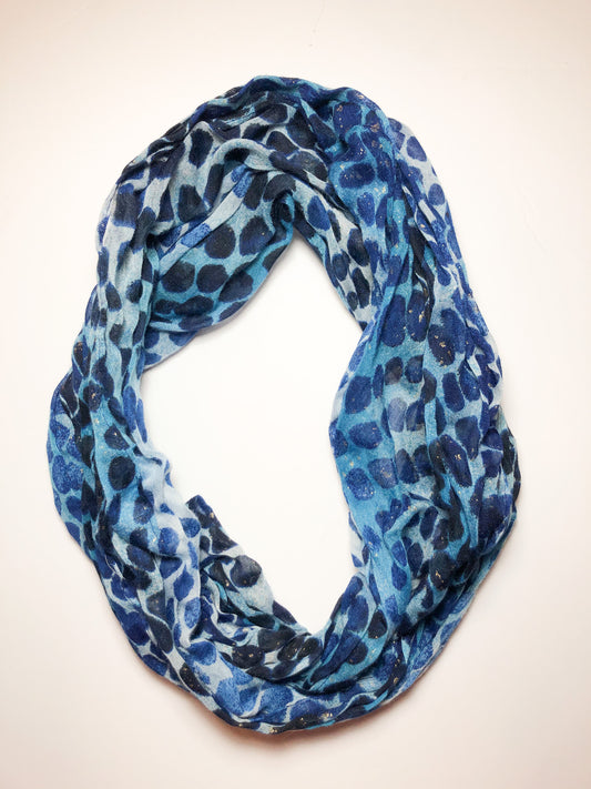 Blue Polkadot and Gold Foil Infinity Scarf